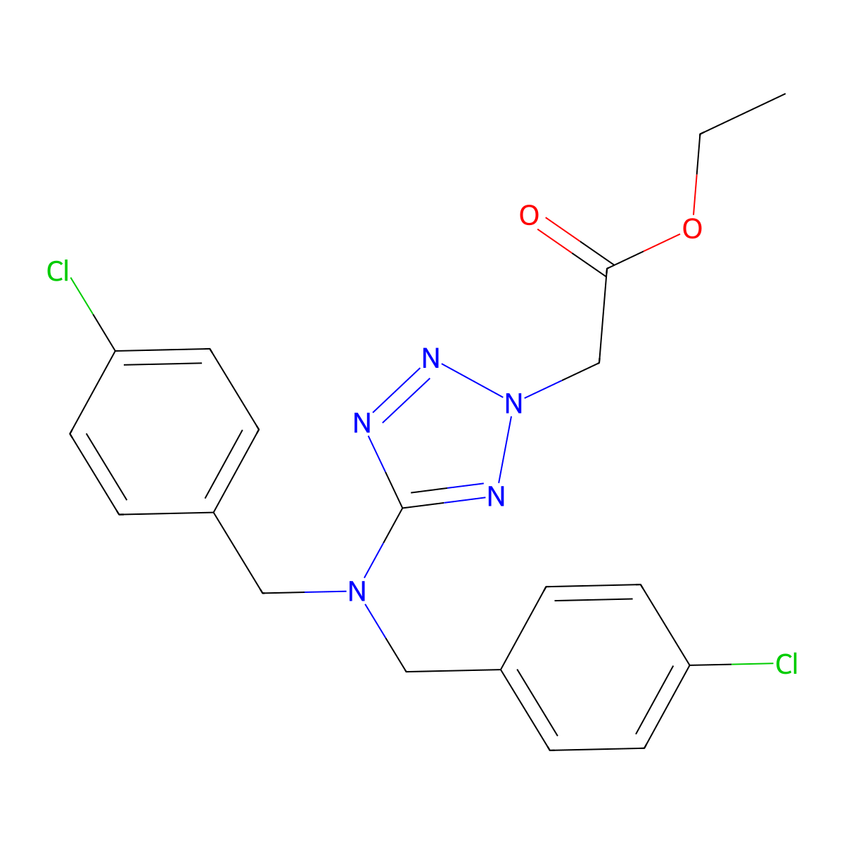 Ethyl 2-[5-[bis[(4-chlorophenyl)methyl]amino]tetrazol-2-yl]acetate molecular structure, CAS 338777-84-7