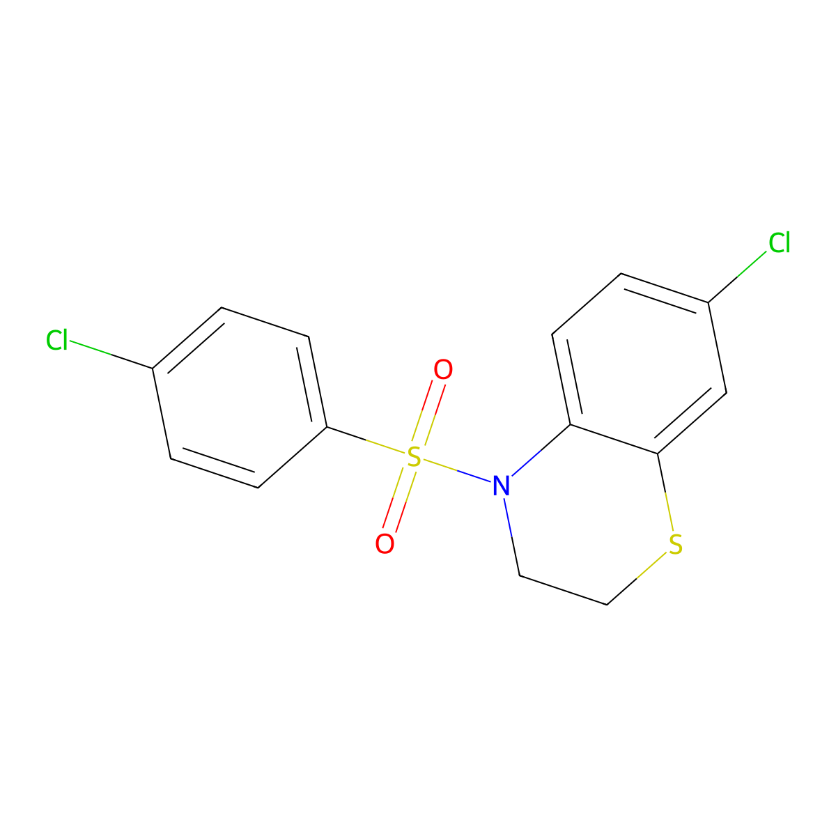 7-chloro-4-[(4-chlorophenyl)sulfonyl]-3,4-dihydro-2H-1,4-benzothiazine molecular structure, CAS 338777-92-7