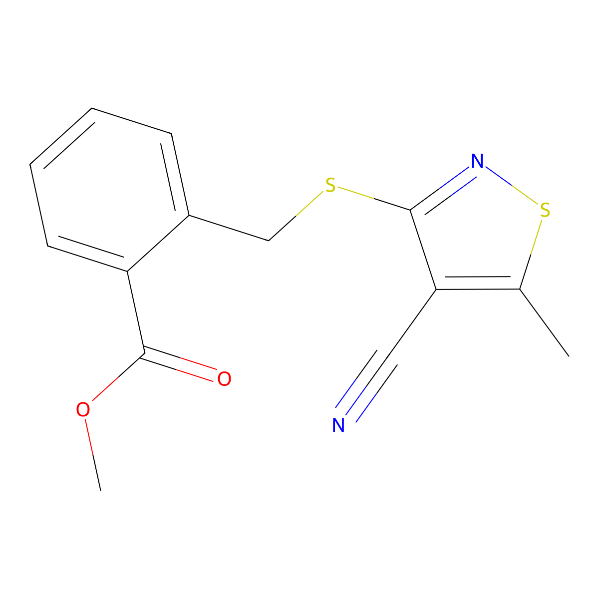 Methyl 2-{[(4-cyano-5-methyl-3-isothiazolyl)sulfanyl]methyl}benzenecarboxylate molecular structure, CAS 338778-07-7