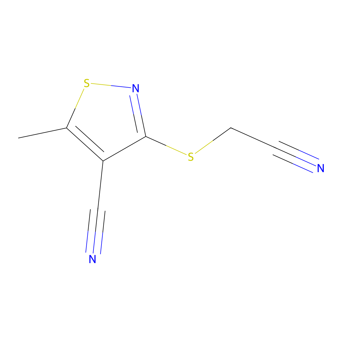 3-[(Cyanomethyl)sulfanyl]-5-methyl-4-isothiazolecarbonitrile molecular structure, CAS 338778-08-8