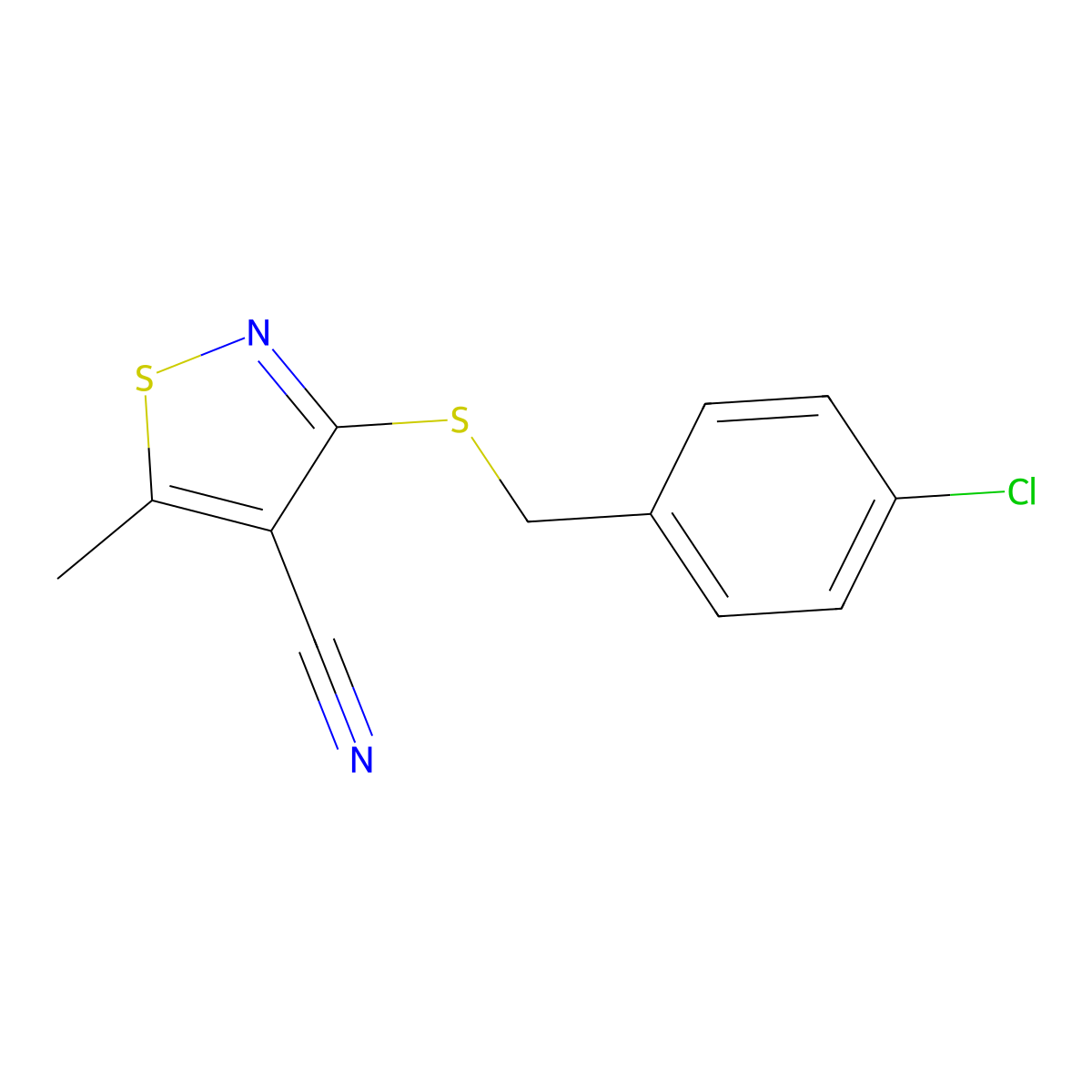 3-[(4-Chlorobenzyl)sulfanyl]-5-methyl-4-isothiazolecarbonitrile molecular structure, CAS 338778-09-9