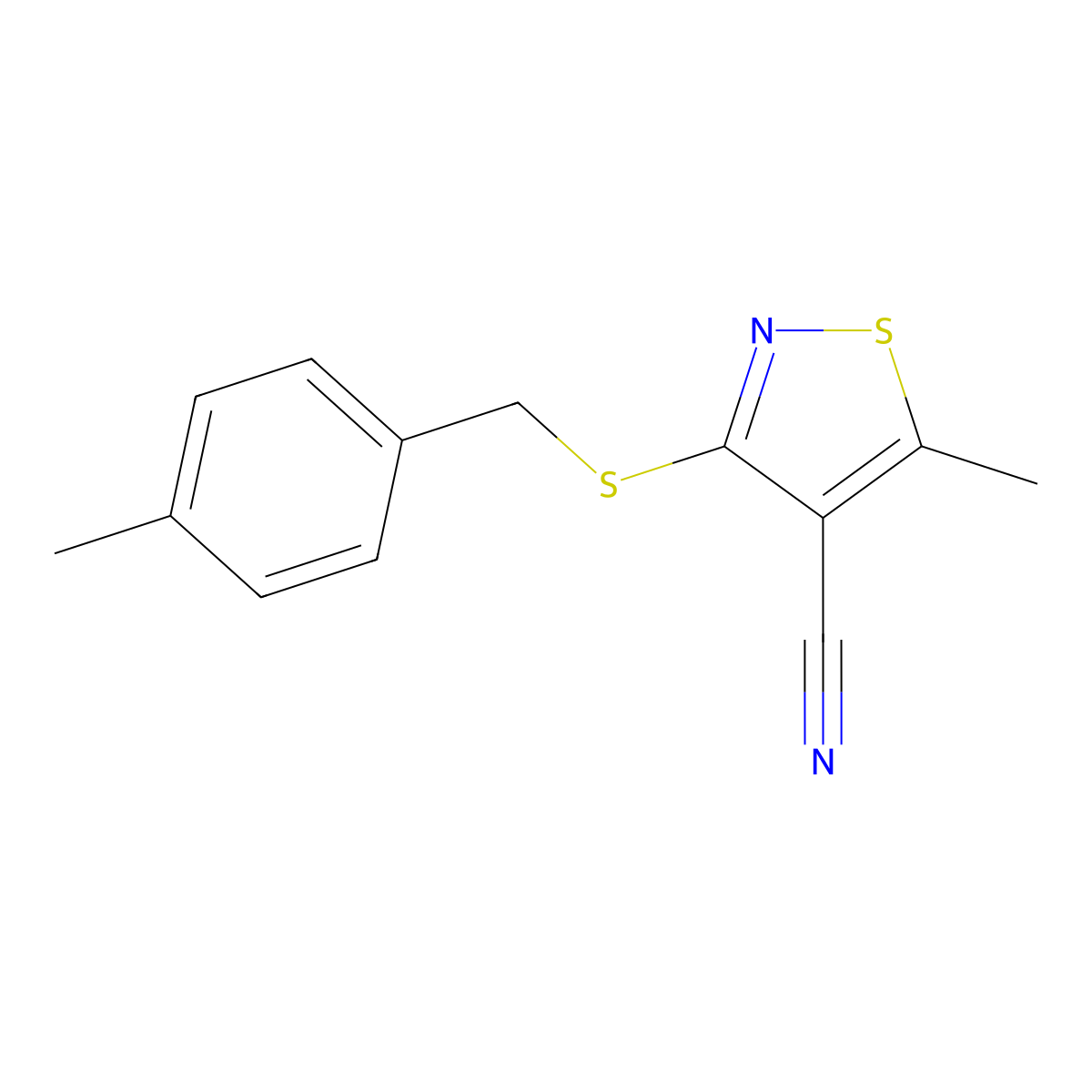 5-Methyl-3-[(4-methylbenzyl)sulfanyl]-4-isothiazolecarbonitrile molecular structure, CAS 338778-15-7