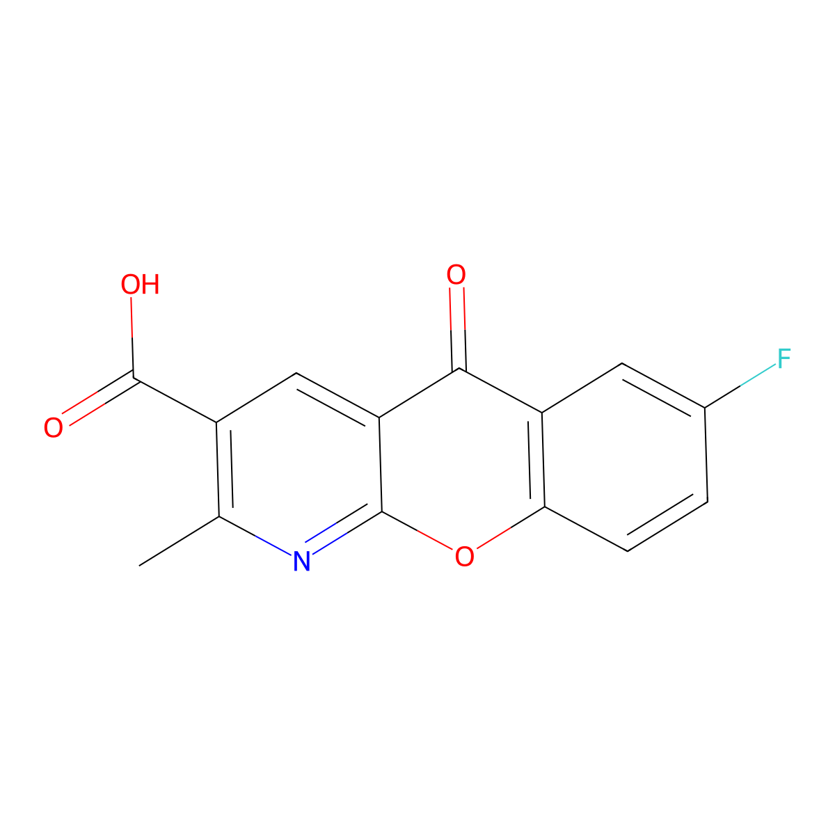 7-fluoro-2-methyl-5-oxo-5H-chromeno[2,3-b]pyridine-3-carboxylic acid molecular structure, CAS 338778-16-8