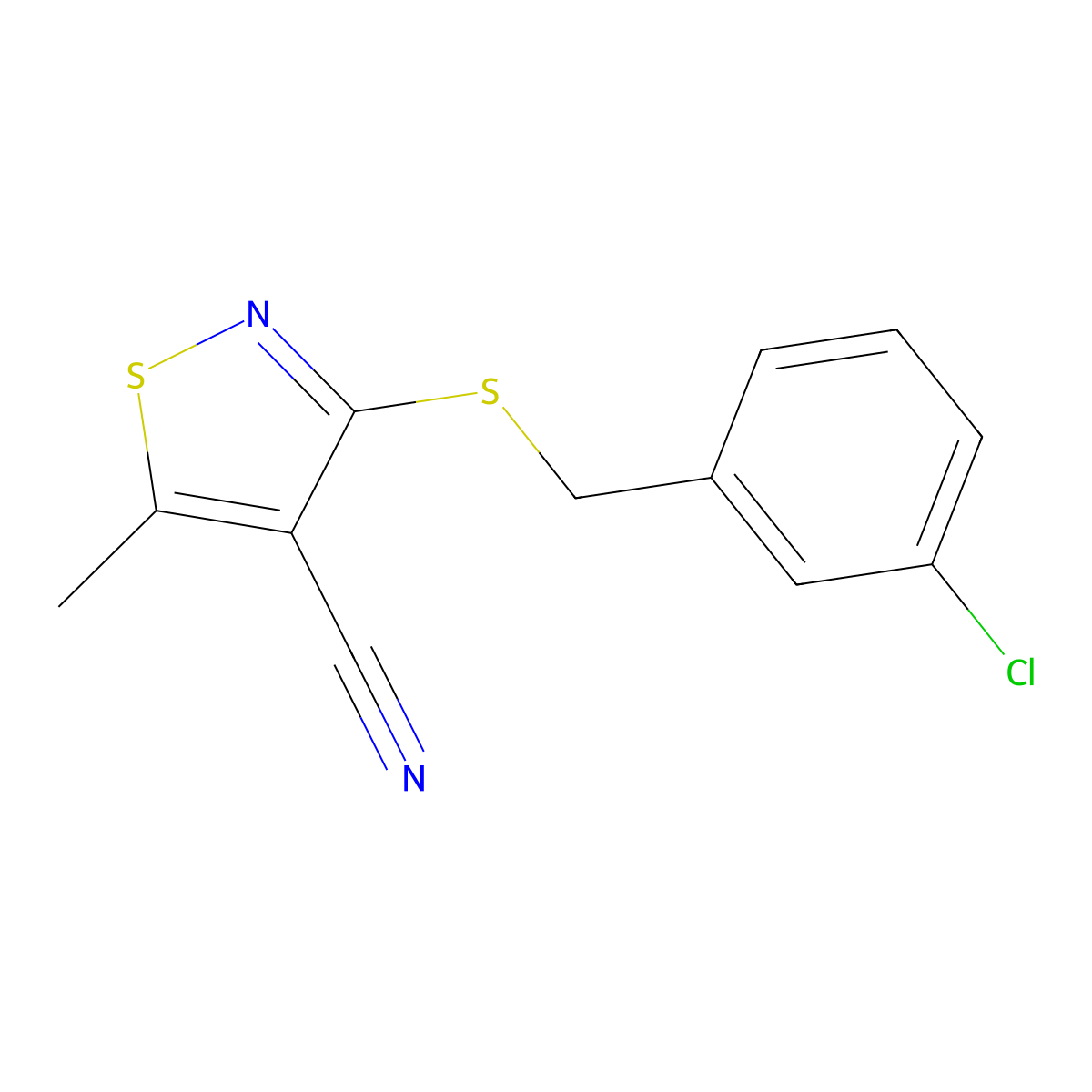 3-[(3-Chlorobenzyl)sulfanyl]-5-methyl-4-isothiazolecarbonitrile molecular structure, CAS 338778-17-9