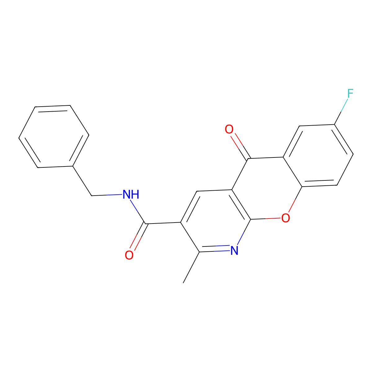 N-benzyl-7-fluoro-2-methyl-5-oxo-5H-chromeno[2,3-b]pyridine-3-carboxamide molecular structure, CAS 338778-23-7