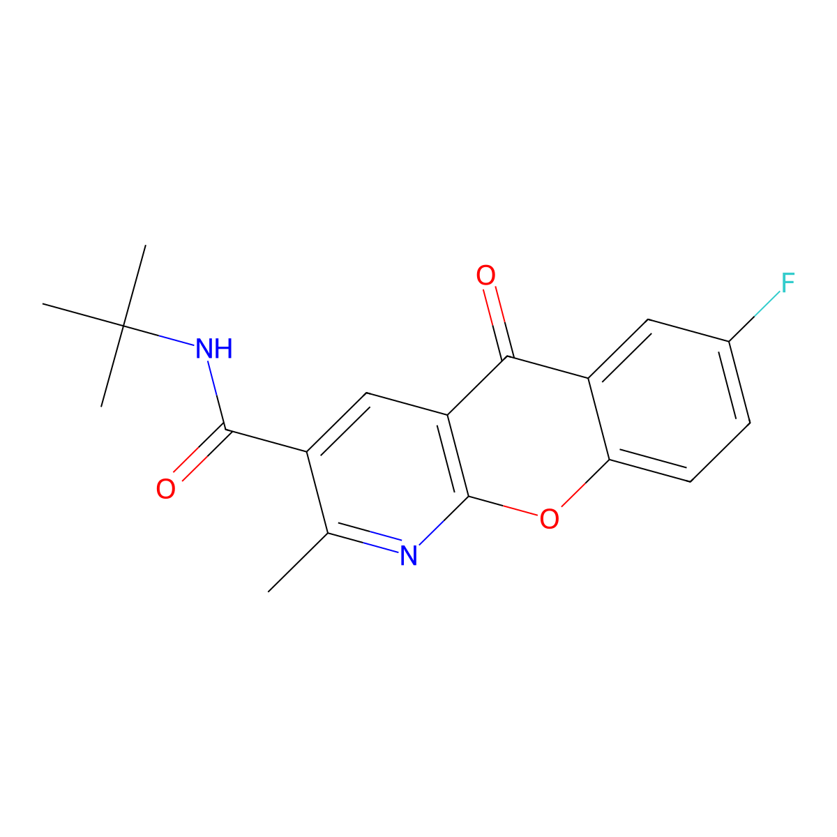 N-(tert-butyl)-7-fluoro-2-methyl-5-oxo-5H-chromeno[2,3-b]pyridine-3-carboxamide molecular structure, CAS 338778-29-3