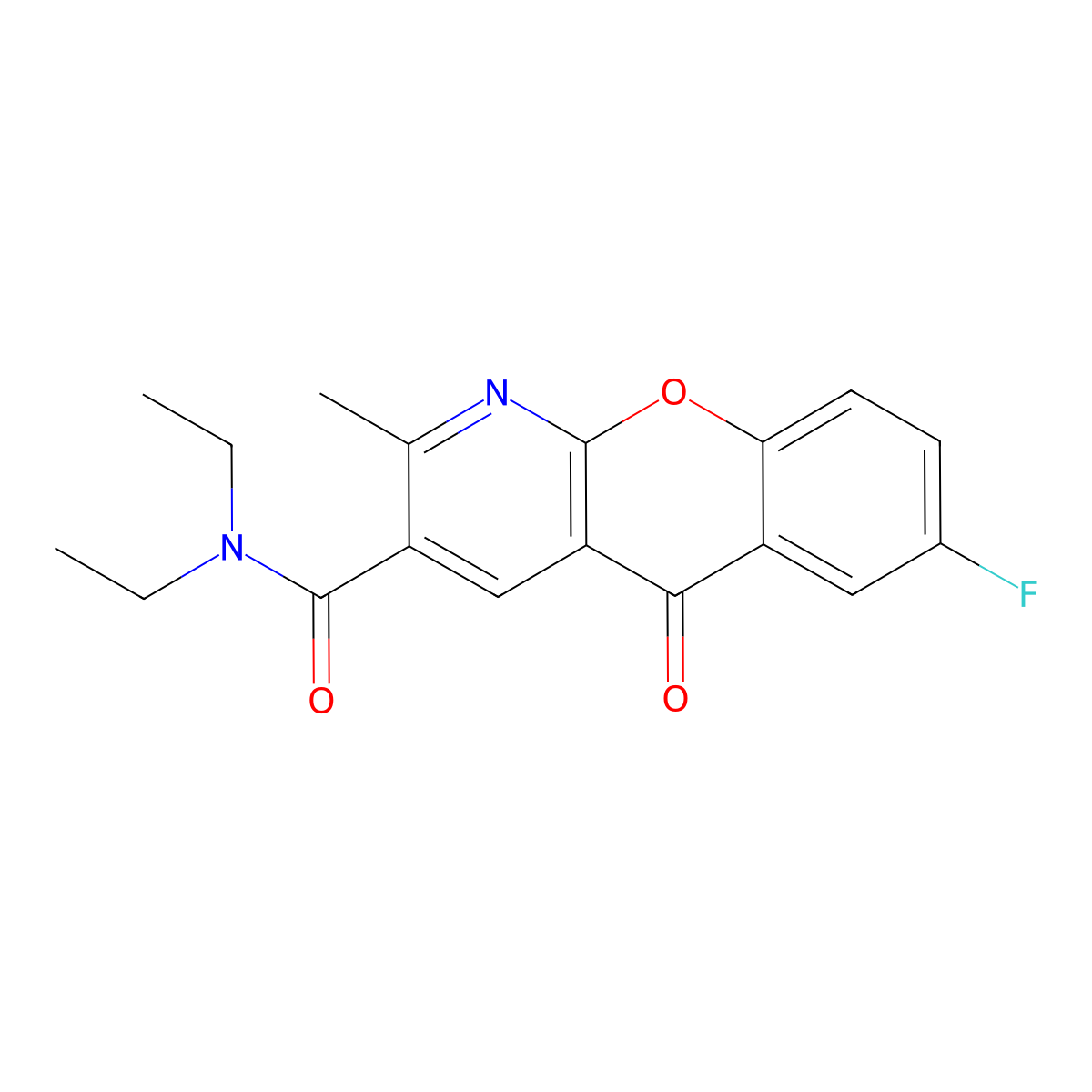 N,N-diethyl-7-fluoro-2-methyl-5-oxo-5H-chromeno[2,3-b]pyridine-3-carboxamide molecular structure, CAS 338778-31-7