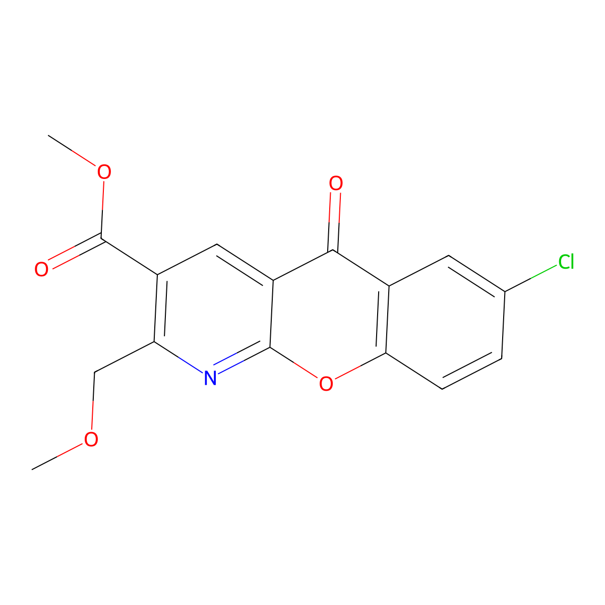 methyl 7-chloro-2-(methoxymethyl)-5-oxo-5H-chromeno[2,3-b]pyridine-3-carboxylate molecular structure, CAS 338778-39-5