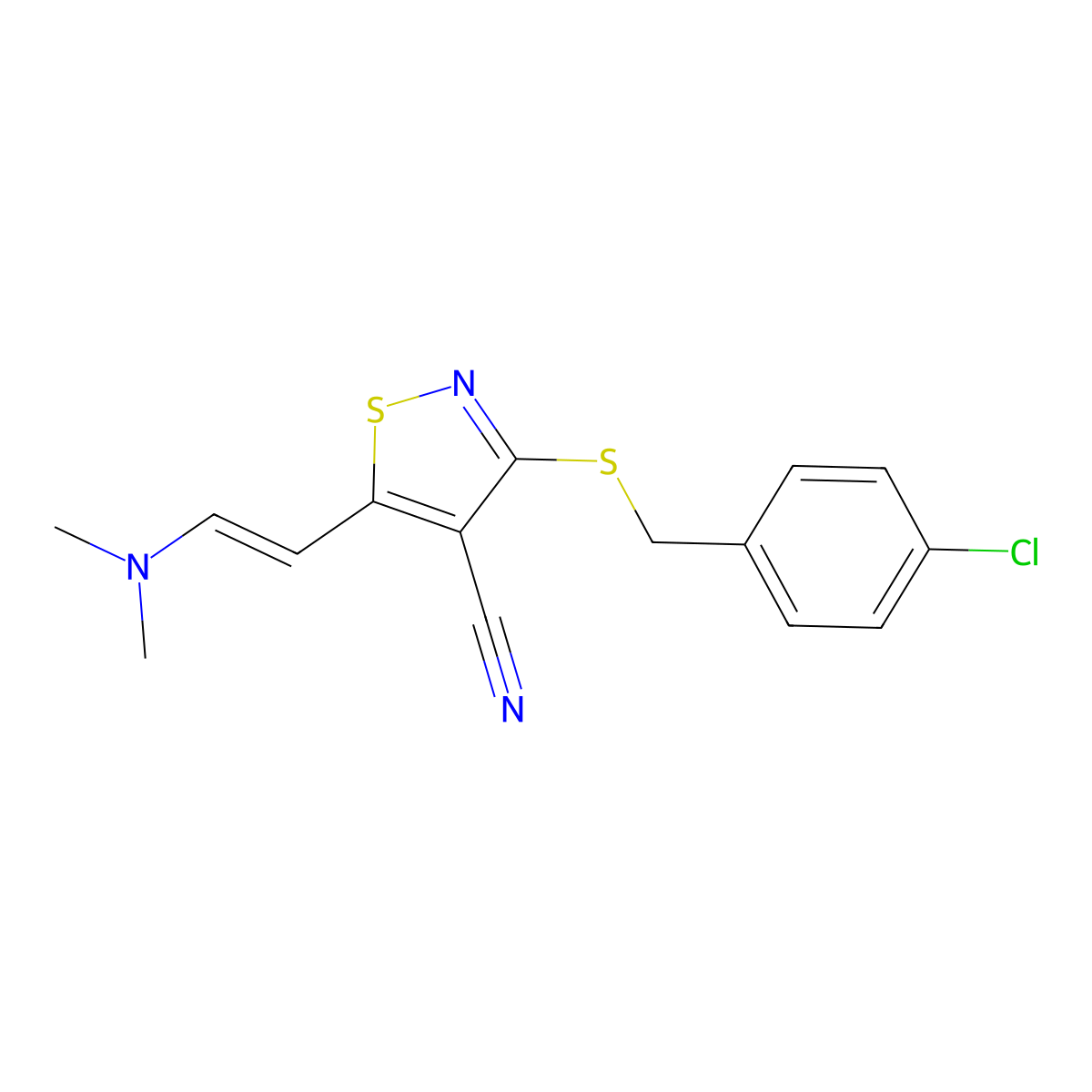 3-[(4-Chlorobenzyl)sulfanyl]-5-[2-(dimethylamino)vinyl]-4-isothiazolecarbonitrile molecular structure, CAS 338778-57-7