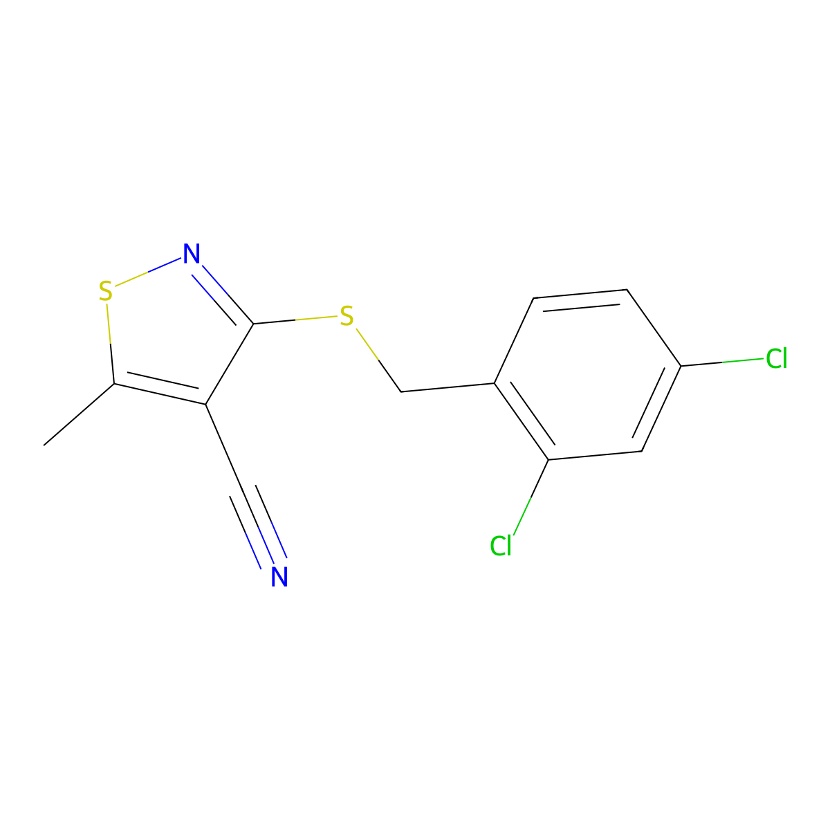 3-(((2,4-Dichlorophenyl)methyl)thio)-5-methyl-4-isothiazolecarbonitrile molecular structure, CAS 338778-63-5