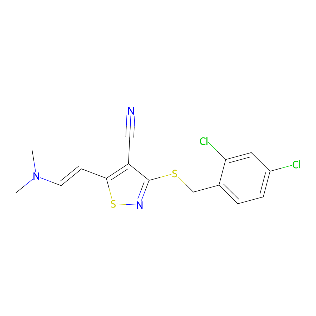 3-[(2,4-Dichlorobenzyl)sulfanyl]-5-[2-(dimethylamino)vinyl]-4-isothiazolecarbonitrile molecular structure, CAS 338778-65-7