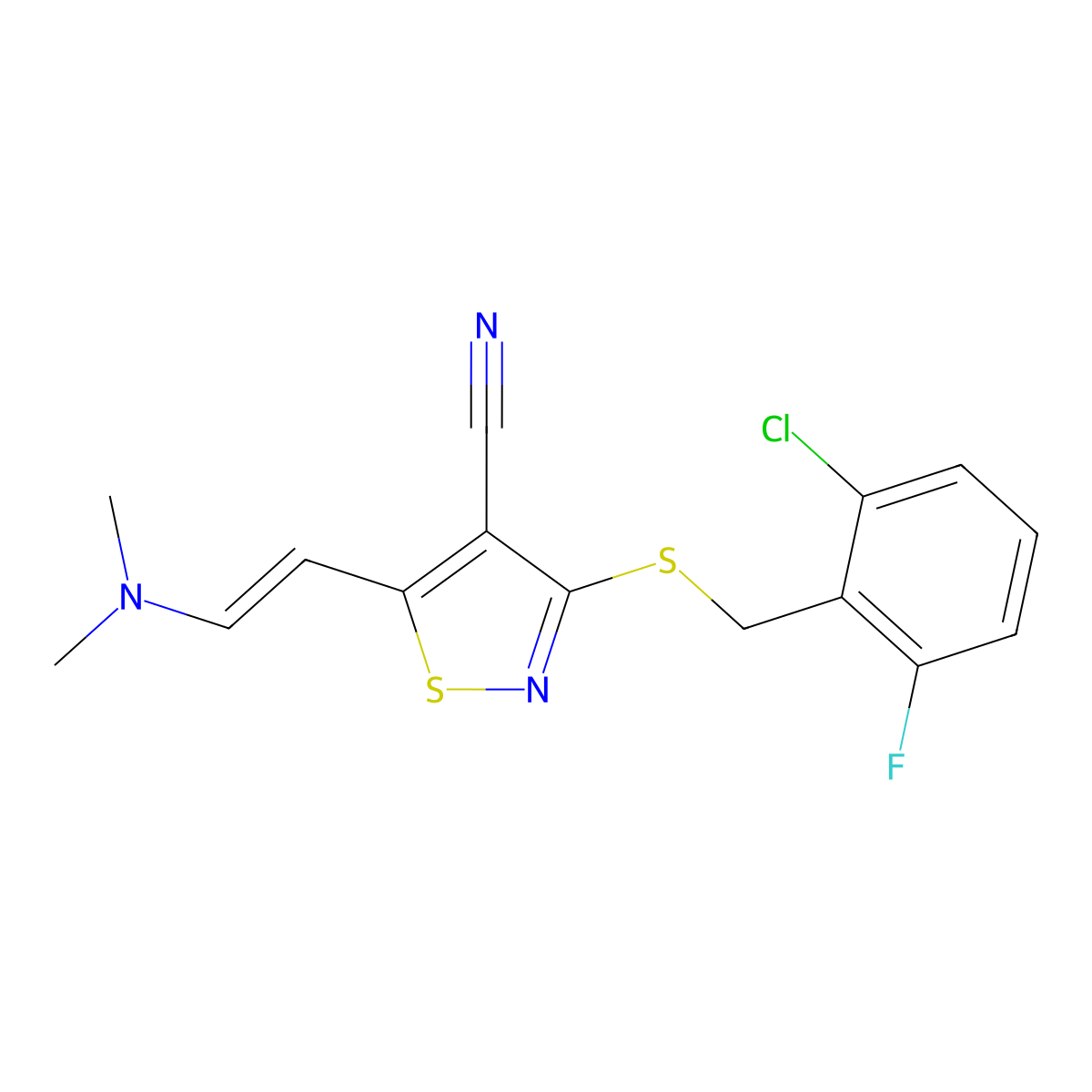 3-[(2-Chloro-6-fluorobenzyl)sulfanyl]-5-[2-(dimethylamino)vinyl]-4-isothiazolecarbonitrile molecular structure, CAS 338778-67-9