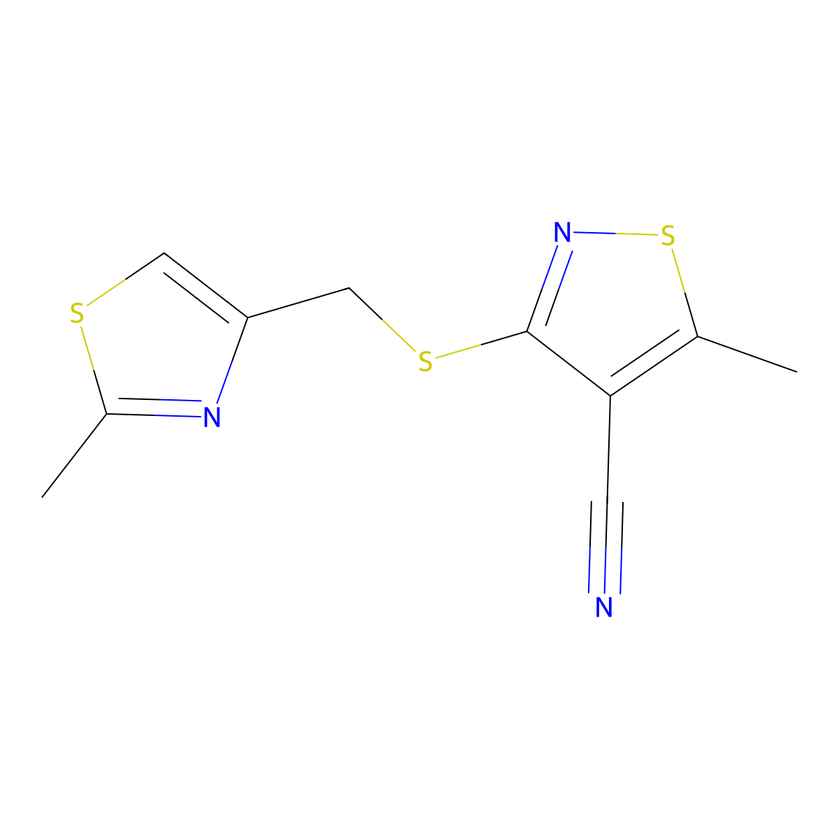 5-Methyl-3-{[(2-methyl-1,3-thiazol-4-yl)methyl]sulfanyl}-4-isothiazolecarbonitrile molecular structure, CAS 338778-69-1