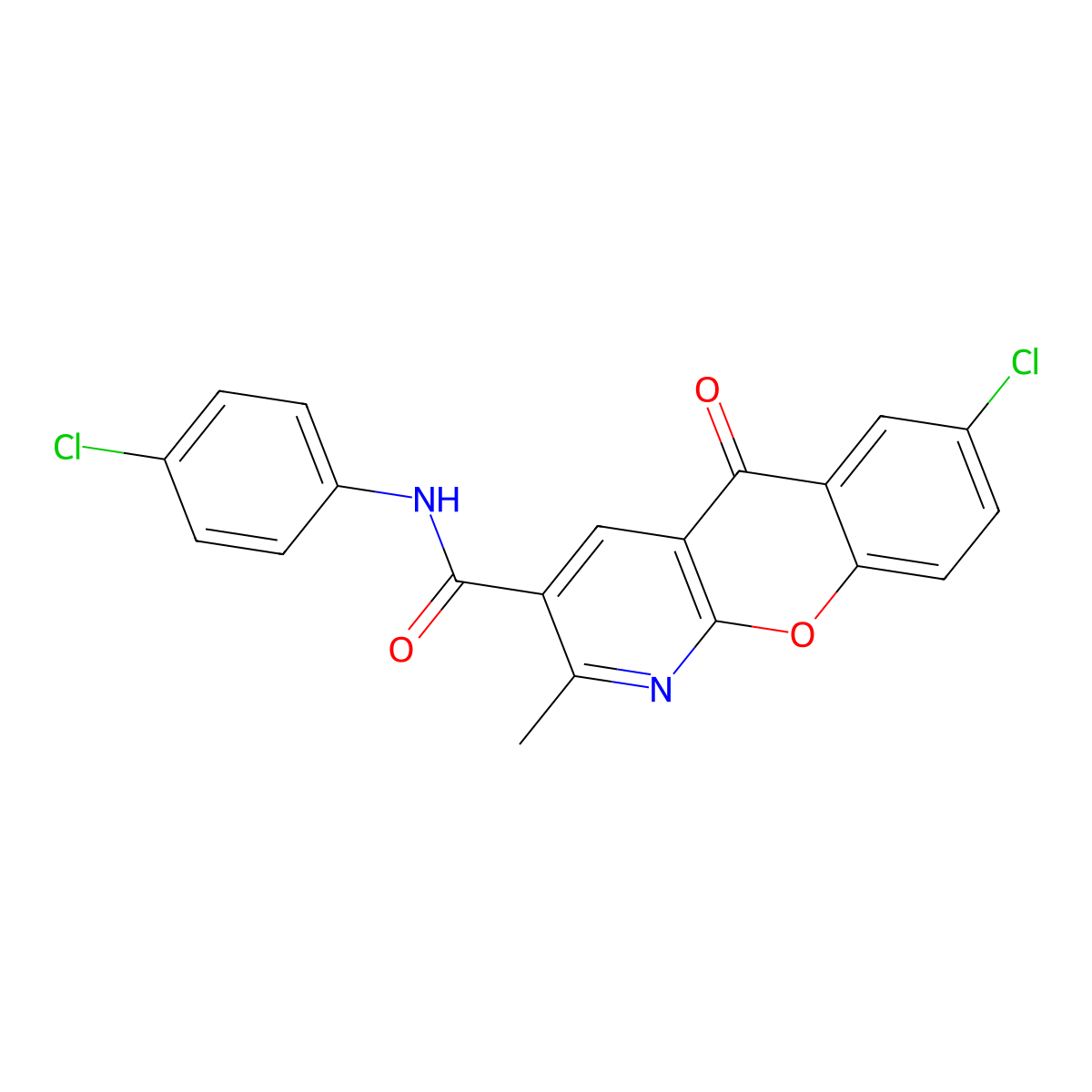 7-chloro-N-(4-chlorophenyl)-2-methyl-5-oxo-5H-chromeno[2,3-b]pyridine-3-carboxamide molecular structure, CAS 338778-79-3