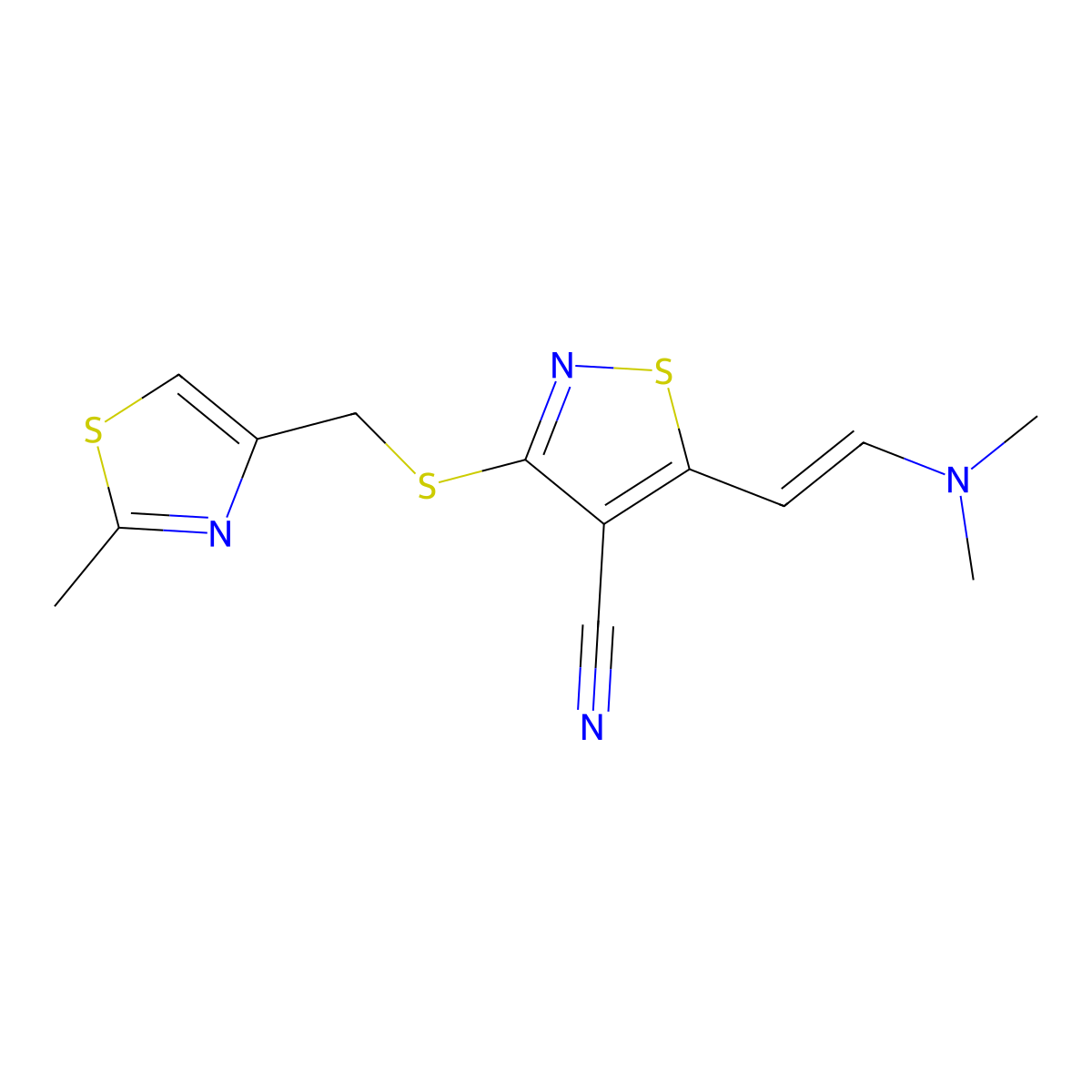5-[2-(Dimethylamino)vinyl]-3-{[(2-methyl-1,3-thiazol-4-yl)methyl]sulfanyl}-4-isothiazolecarbonitrile molecular structure, CAS 338778-83-9