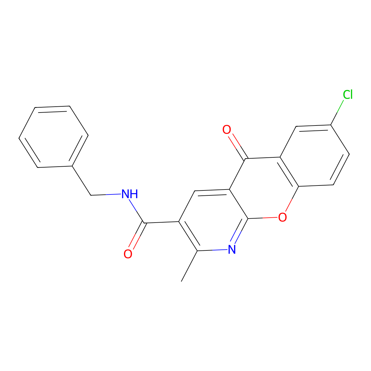 N-benzyl-7-chloro-2-methyl-5-oxo-5H-chromeno[2,3-b]pyridine-3-carboxamide molecular structure, CAS 338778-91-9