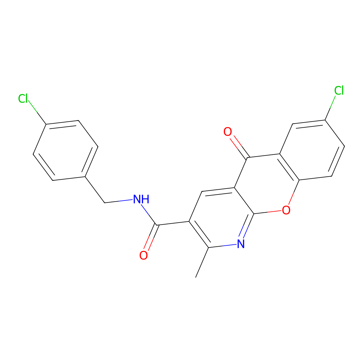 7-chloro-N-(4-chlorobenzyl)-2-methyl-5-oxo-5H-chromeno[2,3-b]pyridine-3-carboxamide molecular structure, CAS 338778-93-1