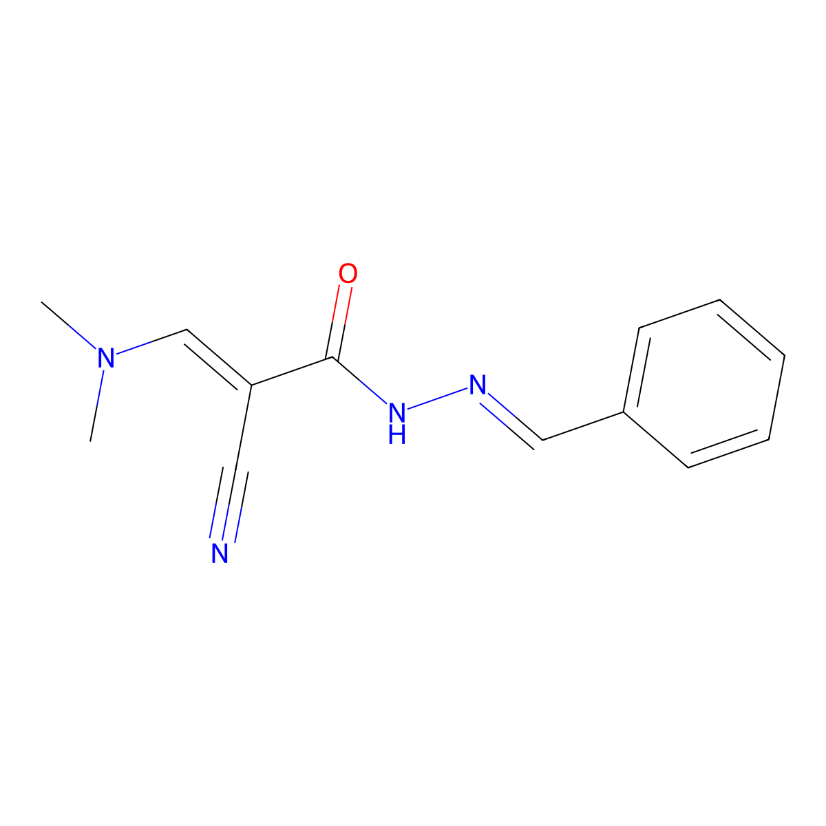 2-cyano-3-(dimethylamino)-N'-(phenylmethylene)acrylohydrazide molecular structure, CAS 338779-05-8