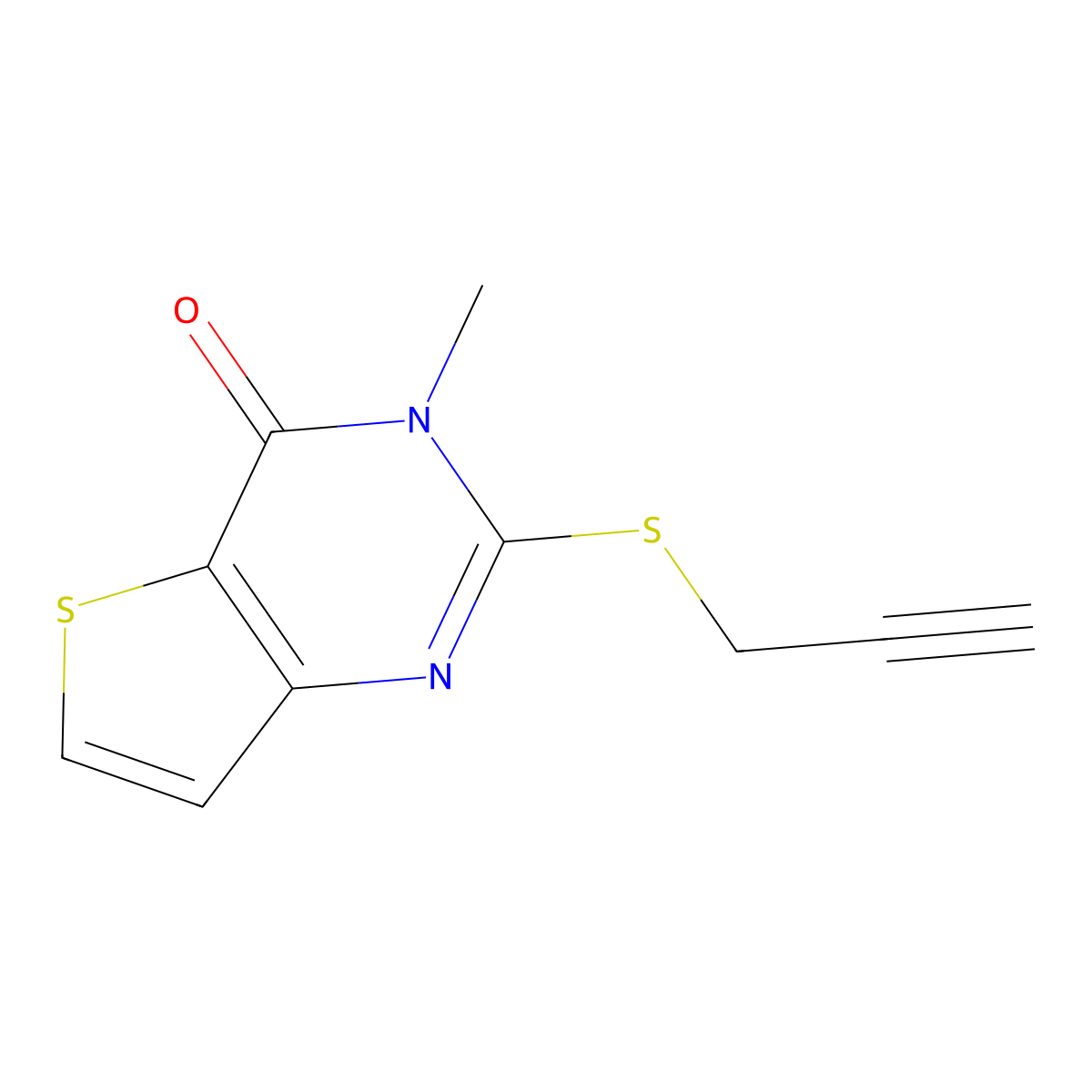 3-methyl-2-(2-propynylsulfanyl)thieno[3,2-d]pyrimidin-4(3H)-one molecular structure, CAS 338779-13-8