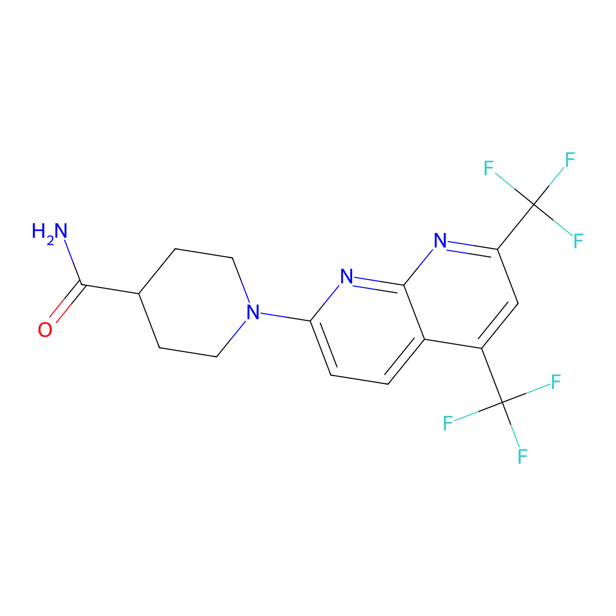 1-[5,7-Bis(trifluoromethyl)-1,8-naphthyridin-2-yl]piperidine-4-carboxamide molecular structure, CAS 338780-34-0