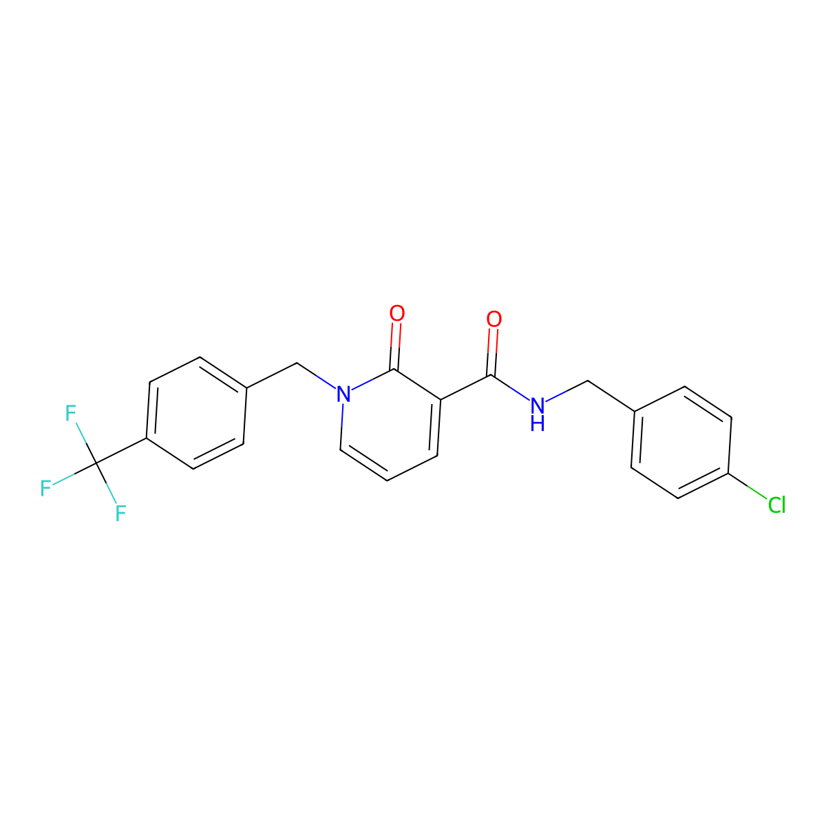 N-[(4-chlorophenyl)methyl]-2-oxo-1-[[4-(trifluoromethyl)phenyl]methyl]pyridine-3-carboxamide molecular structure, CAS 338782-35-7