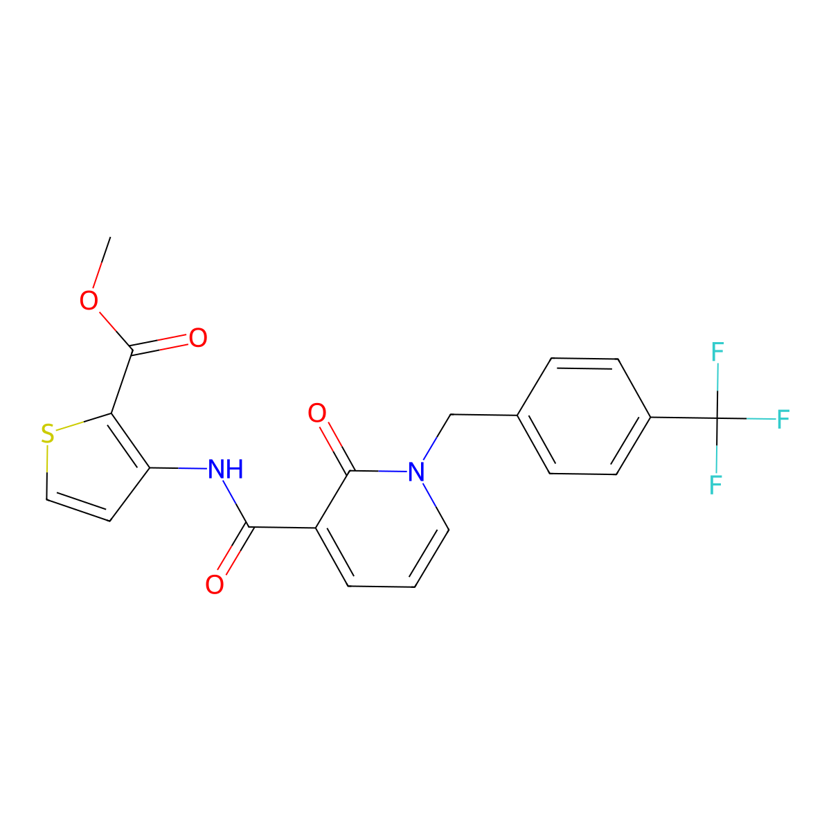 Methyl 3-(2-oxo-1-(4-(trifluoromethyl)benzyl)-1,2-dihydropyridine-3-carboxamido)thiophene-2-carboxylate molecular structure, CAS 338782-43-7