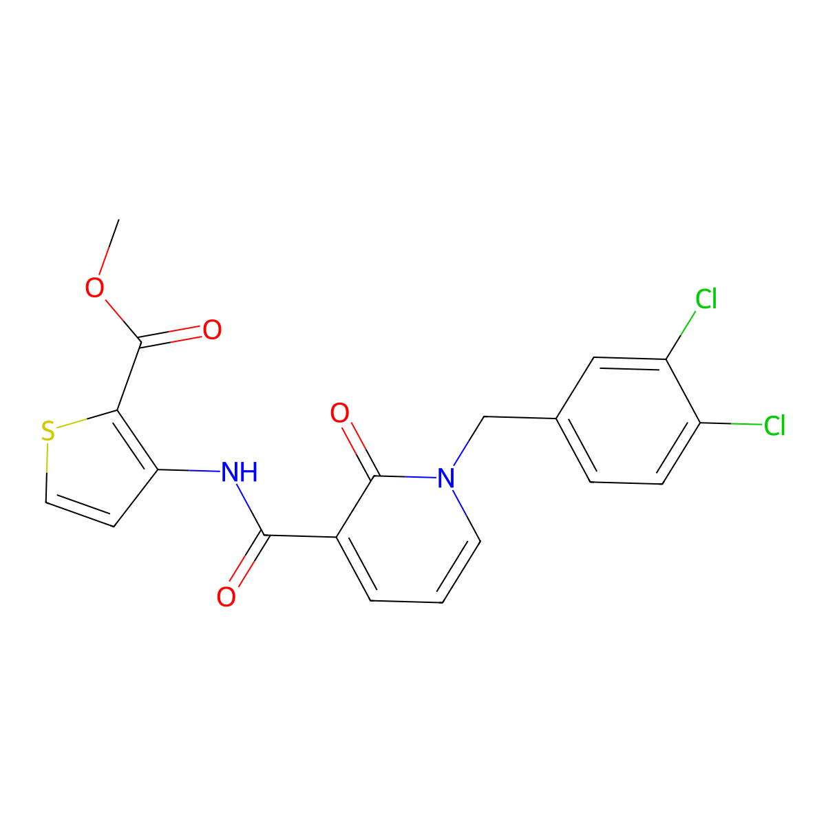 Methyl 3-({[1-(3,4-dichlorobenzyl)-2-oxo-1,2-dihydro-3-pyridinyl]carbonyl}amino)-2-thiophenecarboxylate molecular structure, CAS 338782-95-9