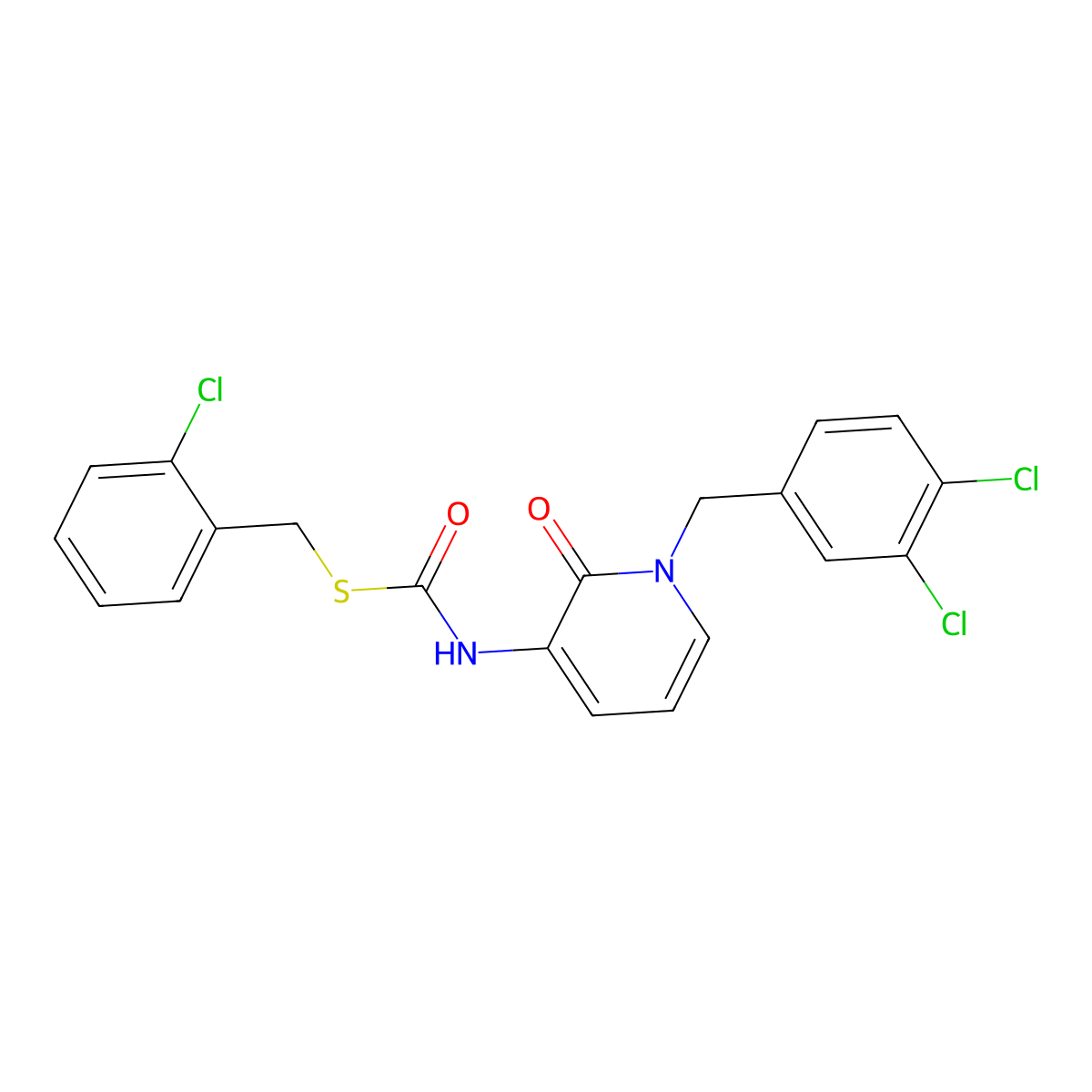 S-(2-chlorobenzyl) N-[1-(3,4-dichlorobenzyl)-2-oxo-1,2-dihydro-3-pyridinyl]carbamothioate molecular structure, CAS 338783-79-2