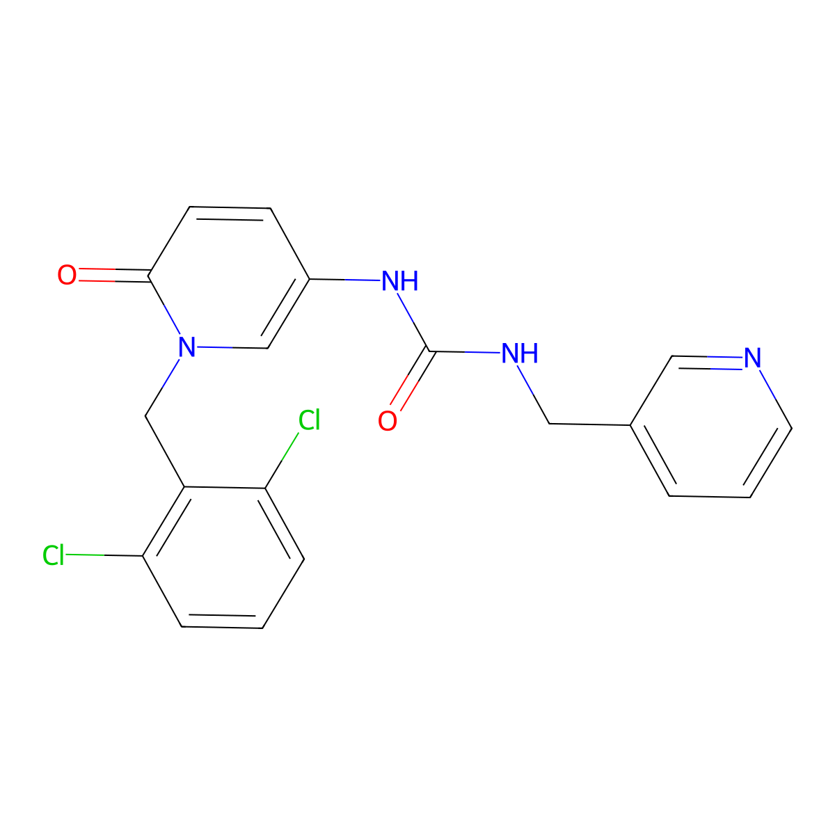 N-[1-[(2,6-Dichlorophenyl)methyl]-1,6-dihydro-6-oxo-3-pyridinyl]-N'-(3-pyridinylmethyl)urea molecular structure, CAS 338785-03-8