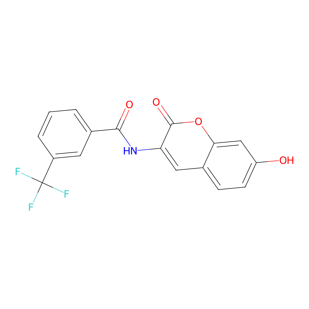 N-(7-hydroxy-2-oxochromen-3-yl)-3-(trifluoromethyl)benzamide molecular structure, CAS 338785-07-2