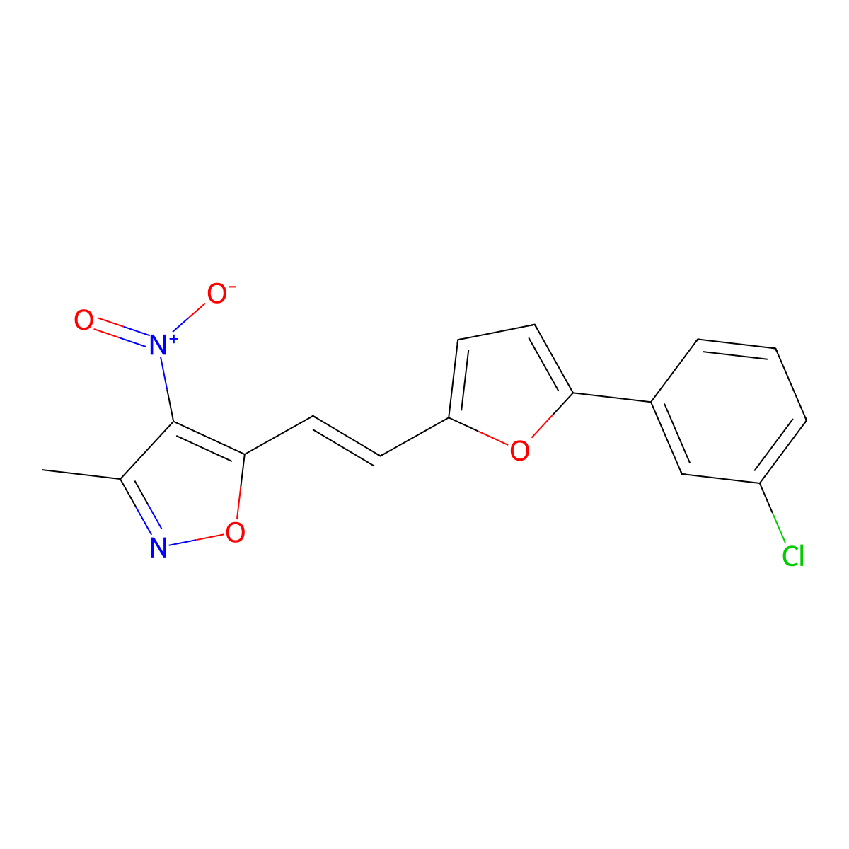 5-[(E)-2-[5-(3-chlorophenyl)furan-2-yl]ethenyl]-3-methyl-4-nitro-1,2-oxazole molecular structure, CAS 338785-43-6