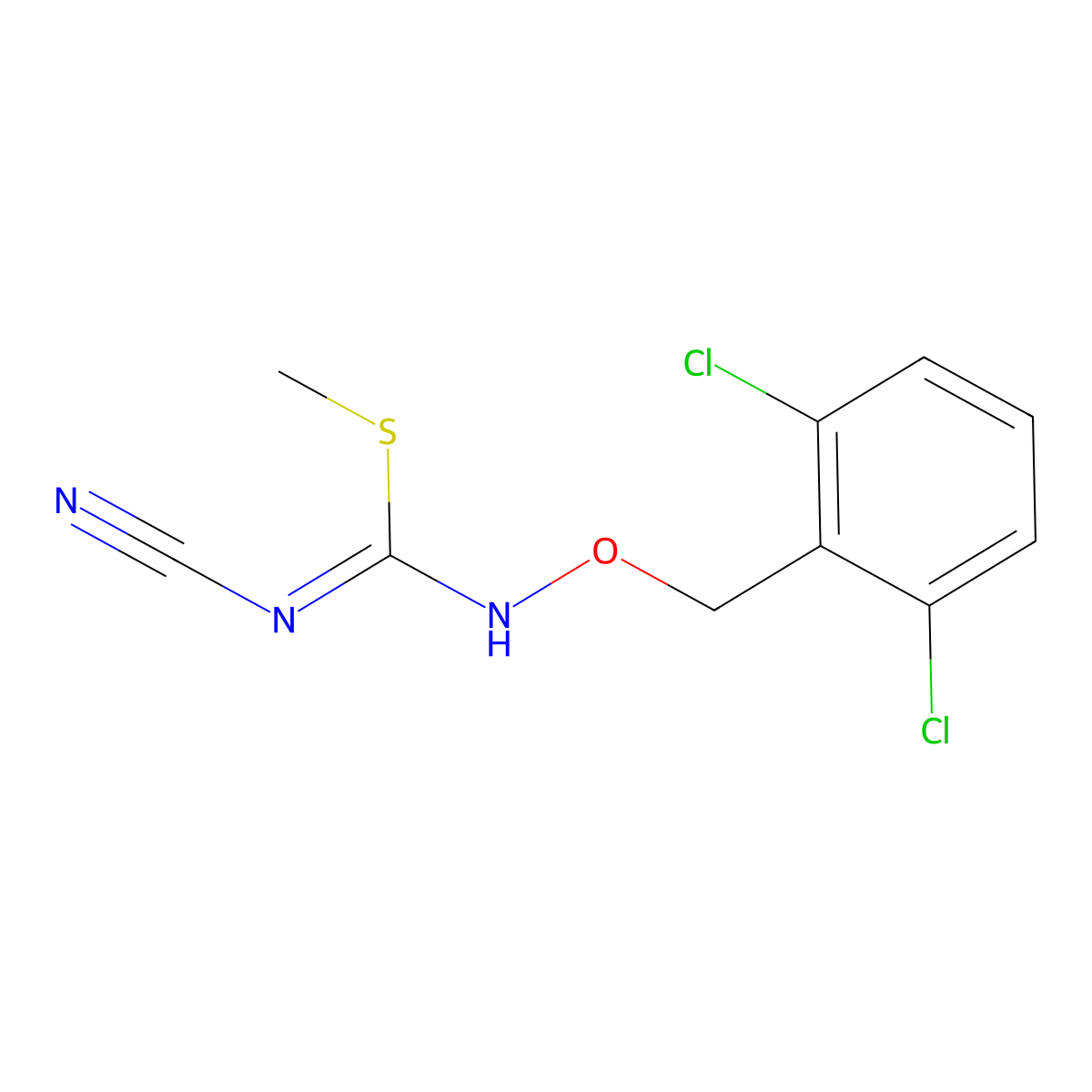 1,3-Dichloro-2-[({[(cyanoimino)(methylsulfanyl)methyl]amino}oxy)methyl]benzene molecular structure, CAS 338785-79-8