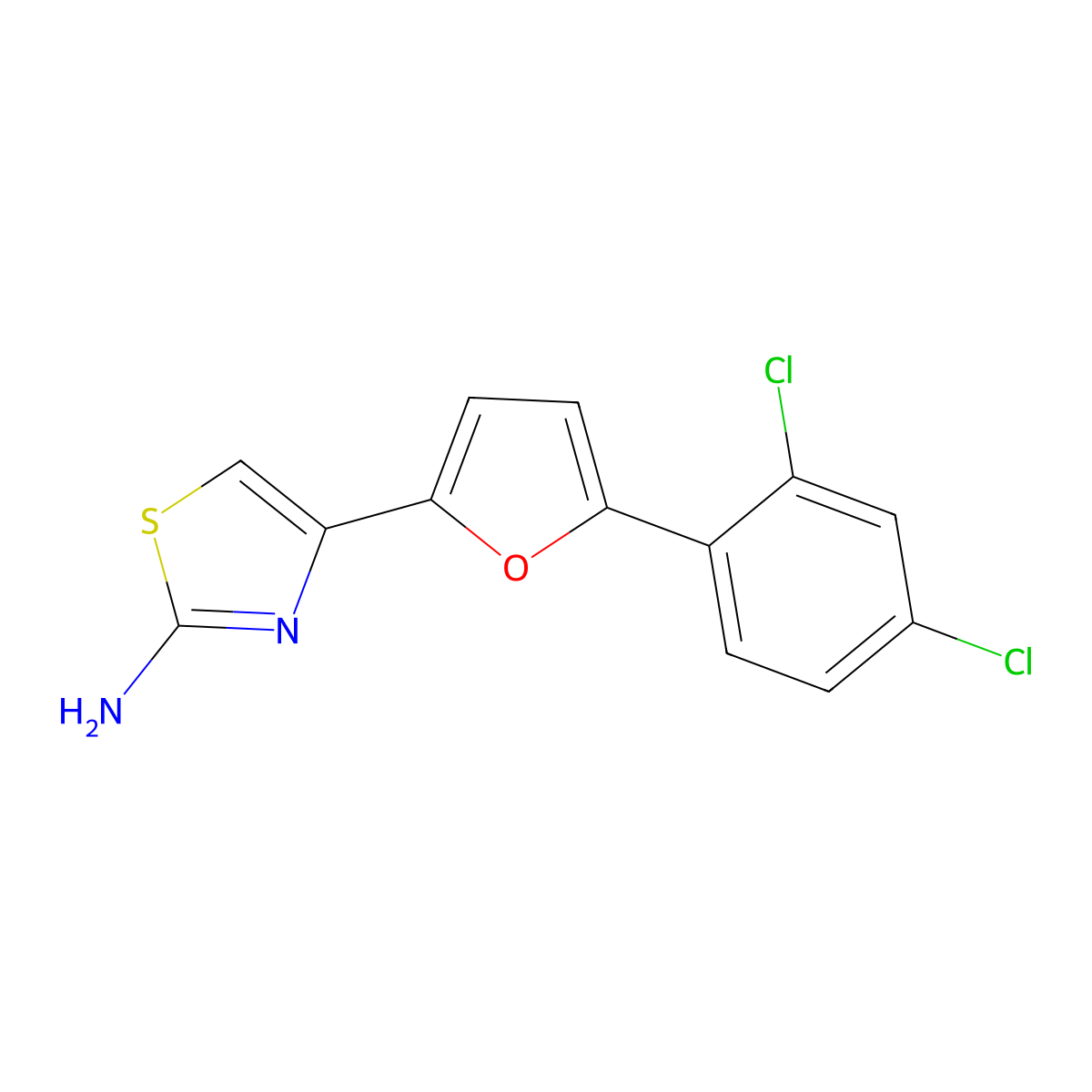 4-[5-(2,4-Dichlorophenyl)furan-2-yl]-1,3-thiazol-2-amine molecular structure, CAS 338785-87-8