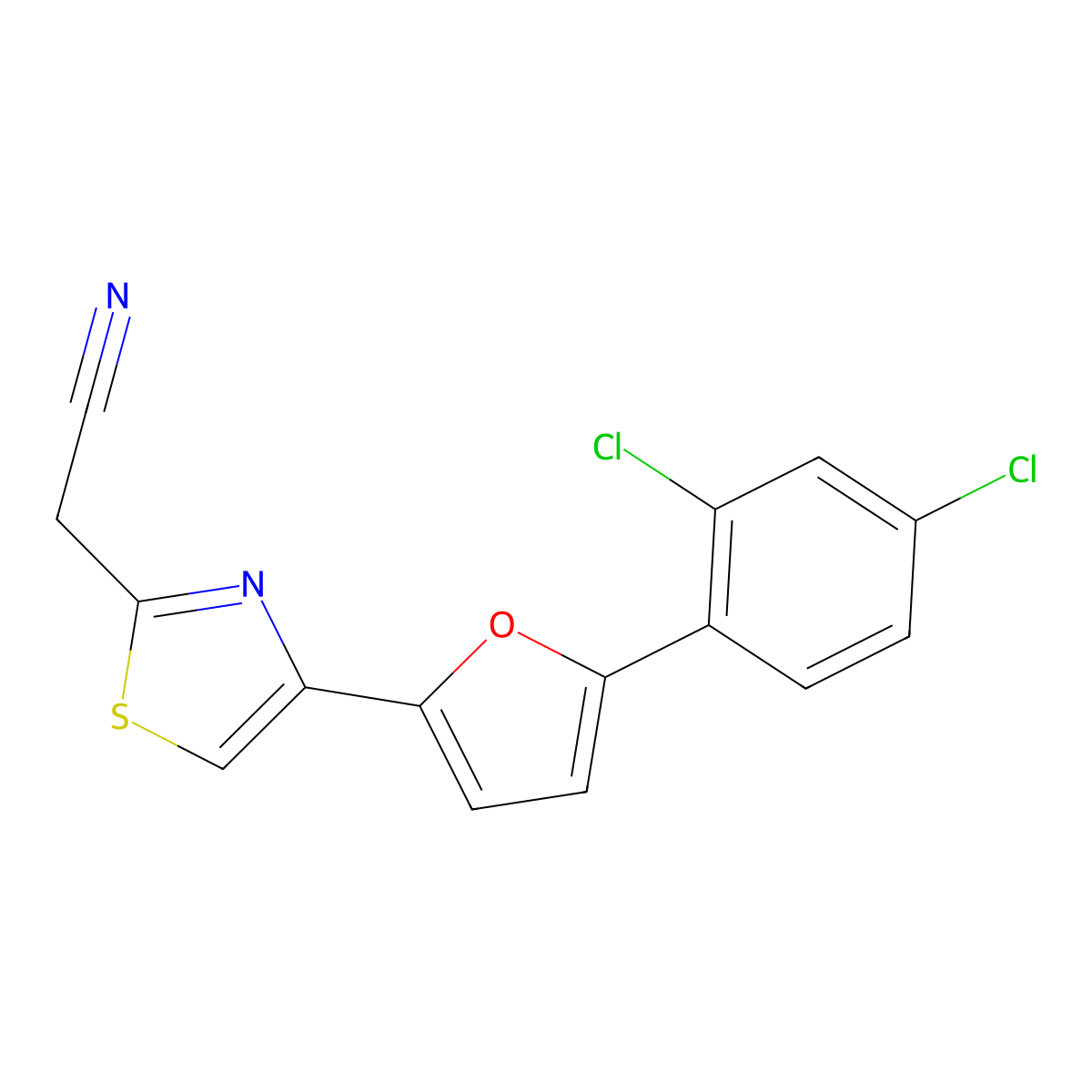 2-{4-[5-(2,4-Dichlorophenyl)-2-furyl]-1,3-thiazol-2-yl}acetonitrile molecular structure, CAS 338786-17-7