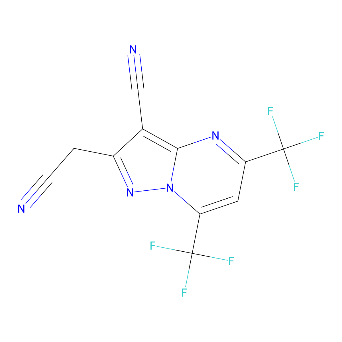 2-(Cyanomethyl)-5,7-bis(trifluoromethyl)pyrazolo[1,5-a]pyrimidine-3-carbonitrile molecular structure, CAS 338786-45-1