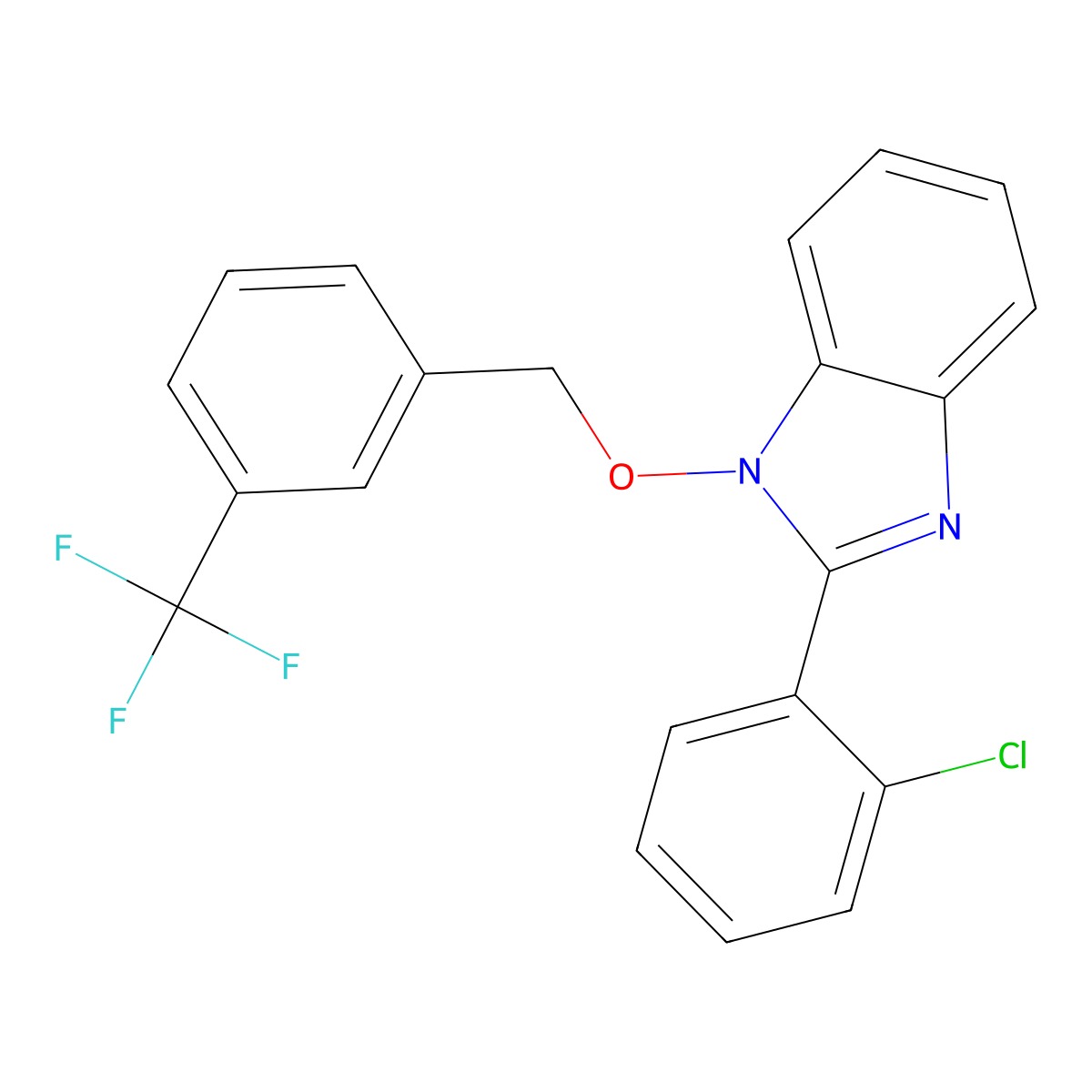2-(2-chlorophenyl)-1-{[3-(trifluoromethyl)benzyl]oxy}-1H-1,3-benzimidazole molecular structure, CAS 338791-20-1