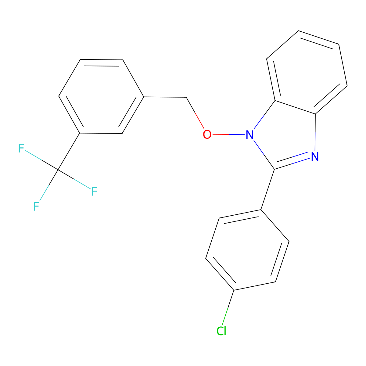 2-(4-chlorophenyl)-1-{[3-(trifluoromethyl)benzyl]oxy}-1H-1,3-benzimidazole molecular structure, CAS 338791-23-4
