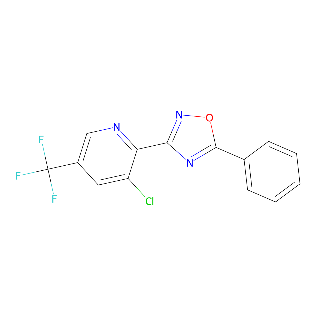 3-Chloro-2-(5-phenyl-1,2,4-oxadiazol-3-yl)-5-(trifluoromethyl)pyridine molecular structure, CAS 338791-62-1