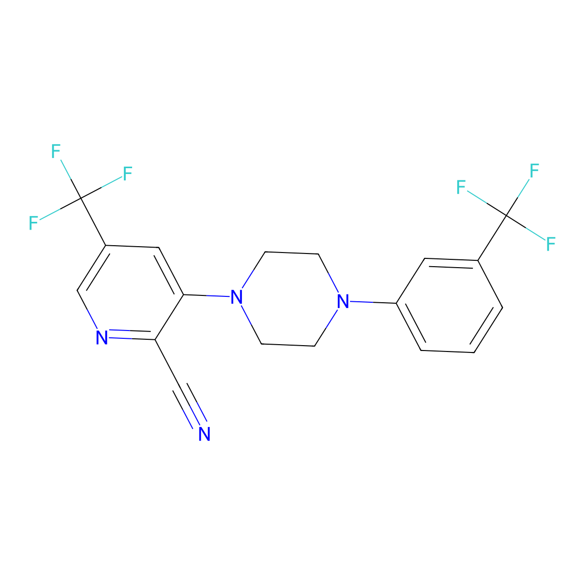5-(Trifluoromethyl)-3-{4-[3-(trifluoromethyl)phenyl]piperazin-1-yl}pyridine-2-carbonitrile molecular structure, CAS 338791-63-2