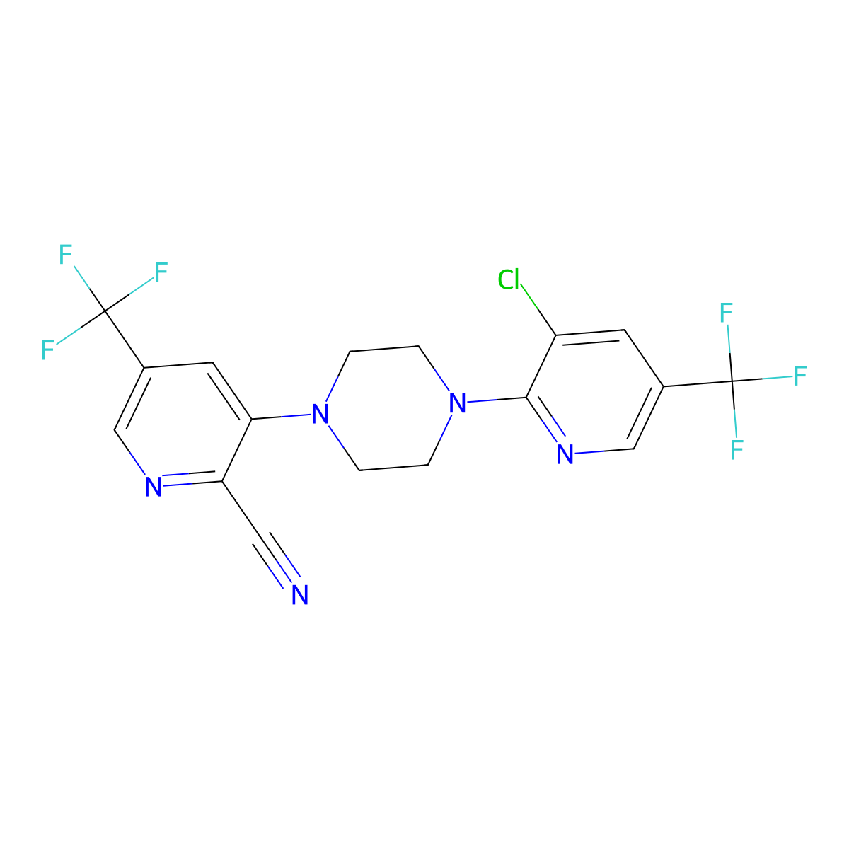 3-{4-[3-Chloro-5-(trifluoromethyl)-2-pyridinyl]piperazino}-5-(trifluoromethyl)-2-pyridinecarbonitrile molecular structure, CAS 338791-68-7