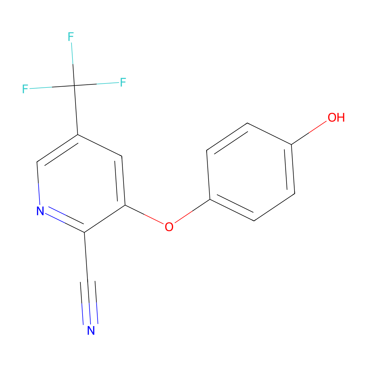 3-(4-Hydroxyphenoxy)-5-(trifluoromethyl)pyridine-2-carbonitrile molecular structure, CAS 338791-69-8