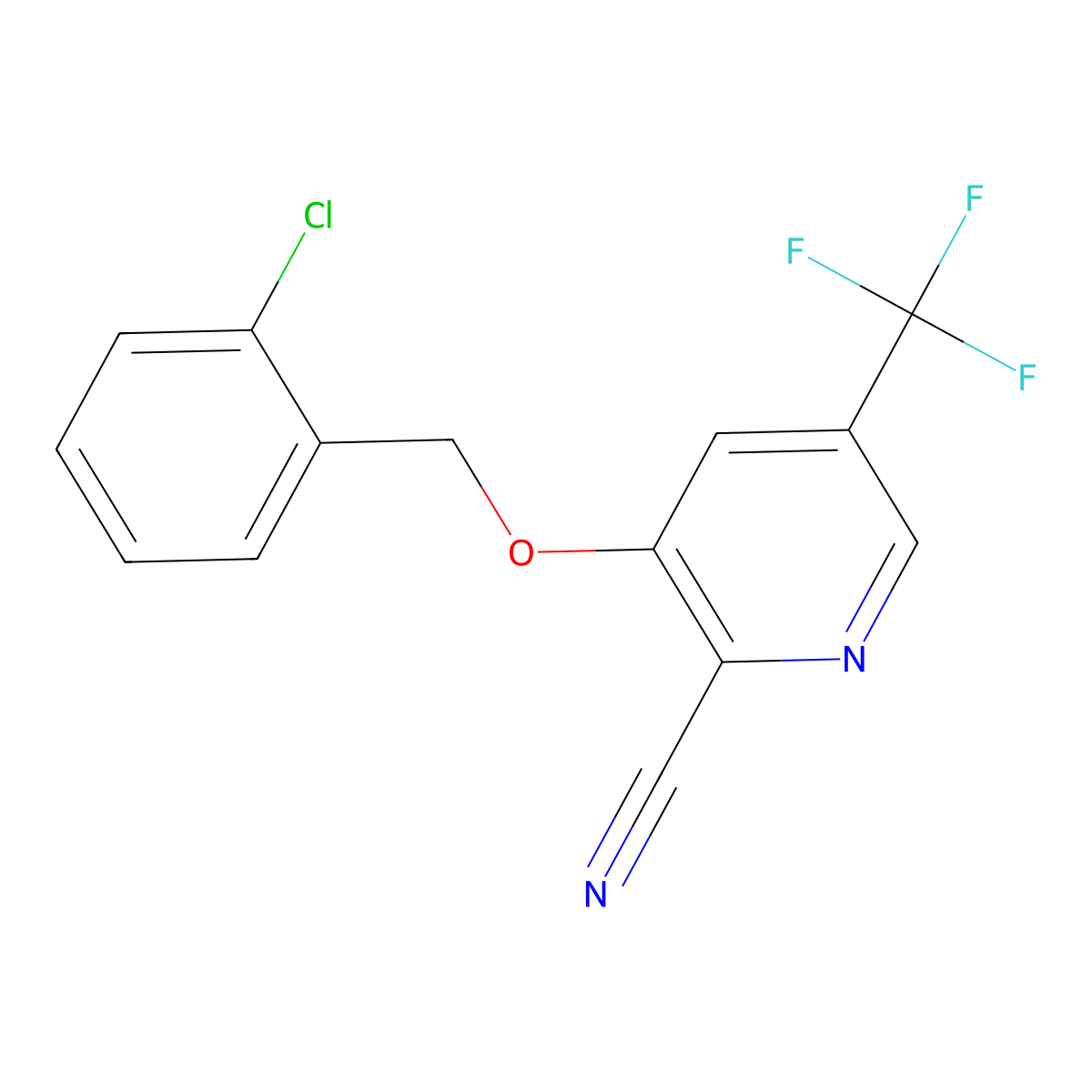 3-[(2-Chlorophenyl)methoxy]-5-(trifluoromethyl)pyridine-2-carbonitrile molecular structure, CAS 338791-80-3