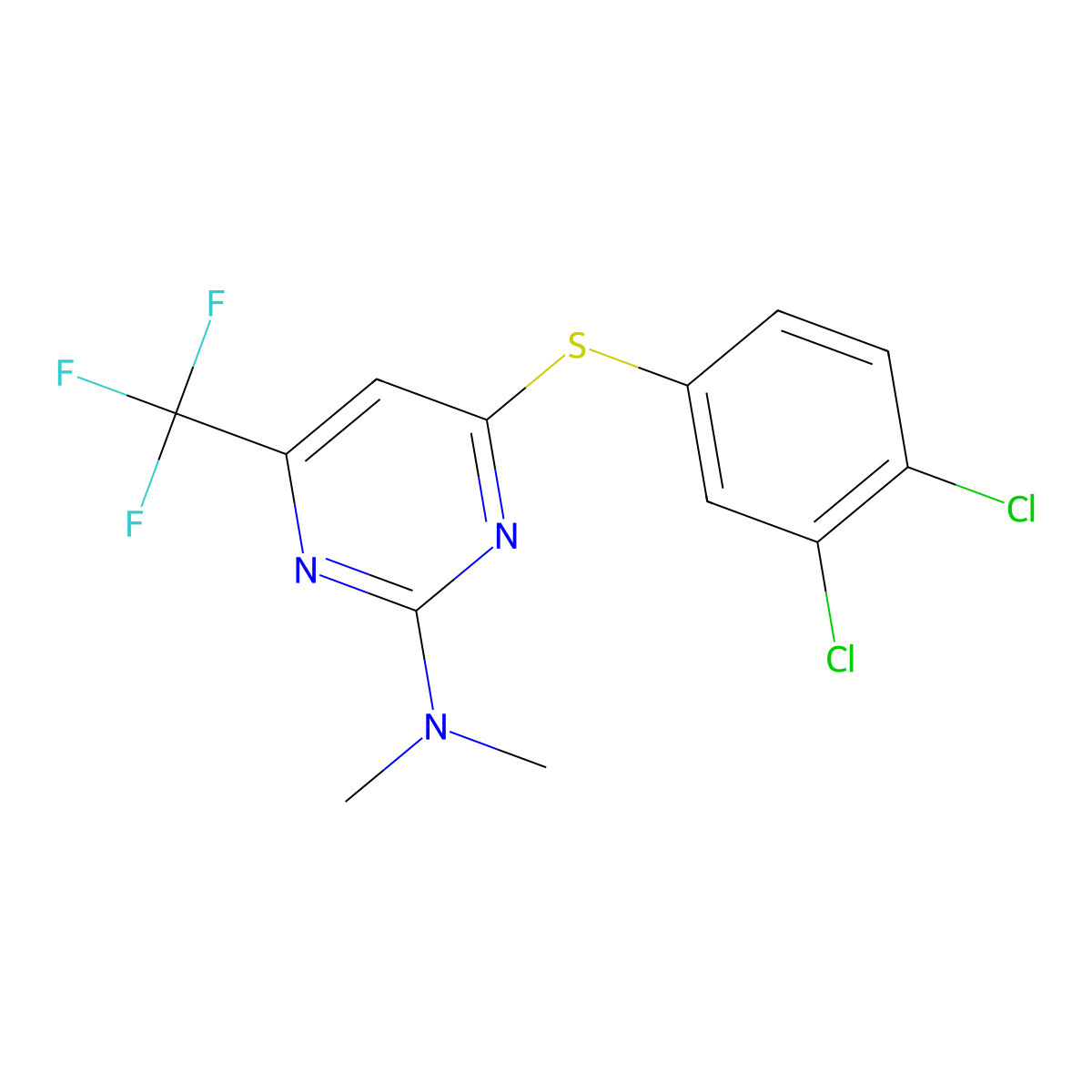4-[(3,4-dichlorophenyl)sulfanyl]-N,N-dimethyl-6-(trifluoromethyl)-2-pyrimidinamine molecular structure, CAS 338792-25-9