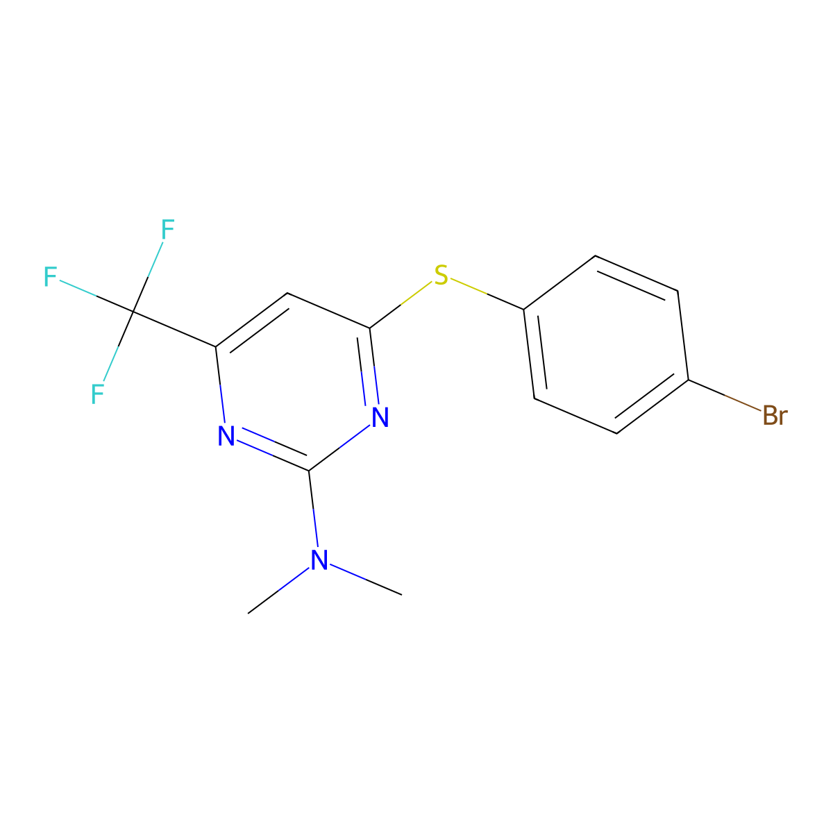 N-[4-[(4-bromophenyl)sulfanyl]-6-(trifluoromethyl)-2-pyrimidinyl]-N,N-dimethylamine molecular structure, CAS 338792-30-6