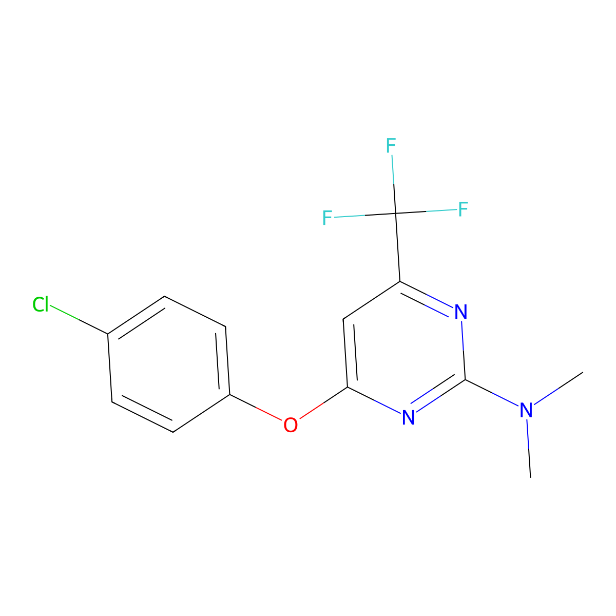 4-(4-chlorophenoxy)-N,N-dimethyl-6-(trifluoromethyl)pyrimidin-2-amine molecular structure, CAS 338792-32-8