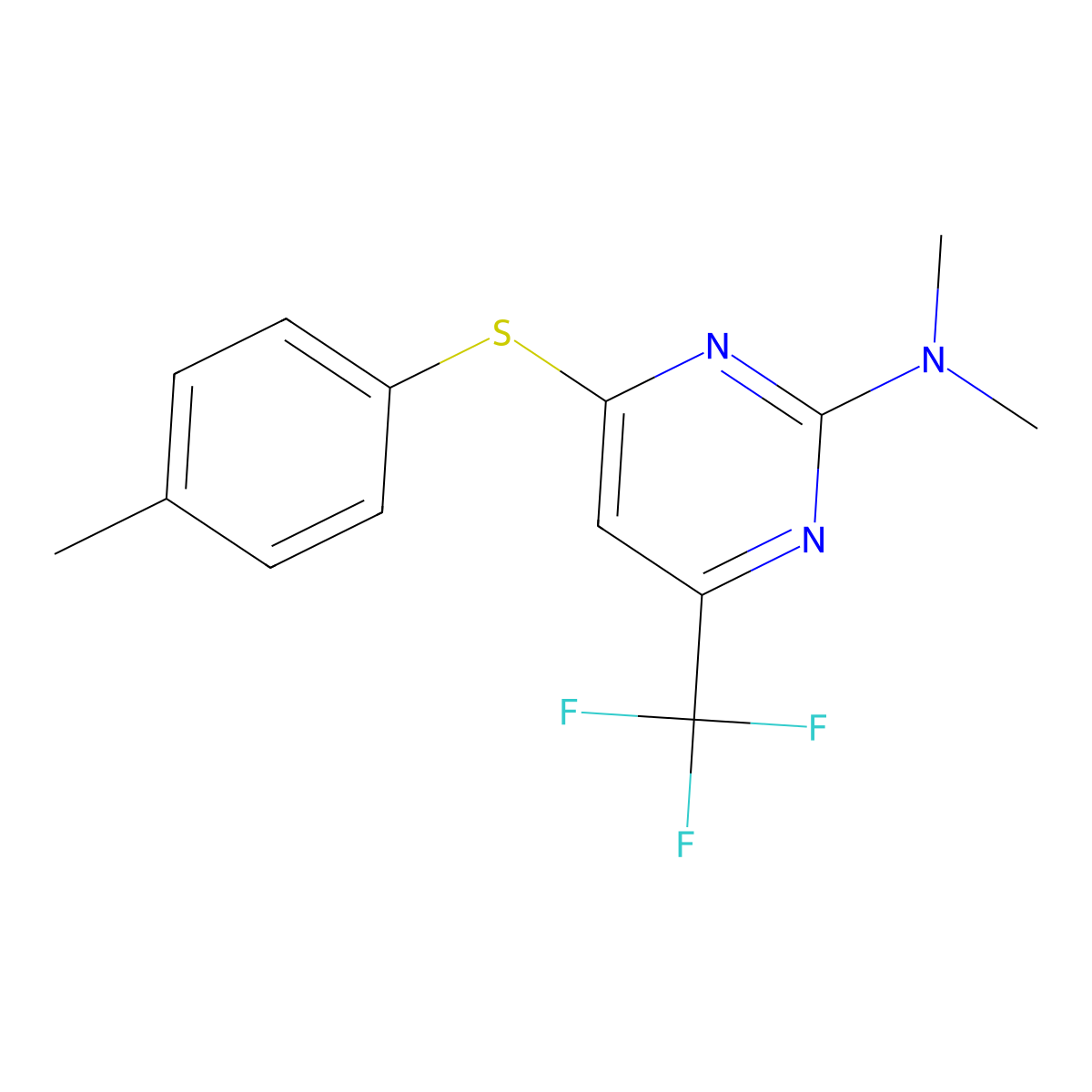 N,N-dimethyl-4-[(4-methylphenyl)sulfanyl]-6-(trifluoromethyl)-2-pyrimidinamine molecular structure, CAS 338792-53-3