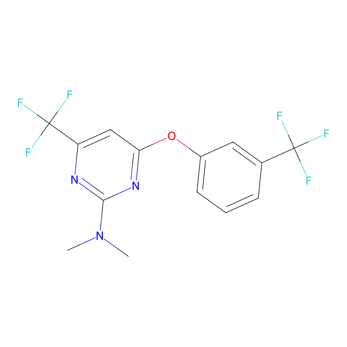N,N-dimethyl-4-(trifluoromethyl)-6-[3-(trifluoromethyl)phenoxy]pyrimidin-2-amine molecular structure, CAS 338792-54-4