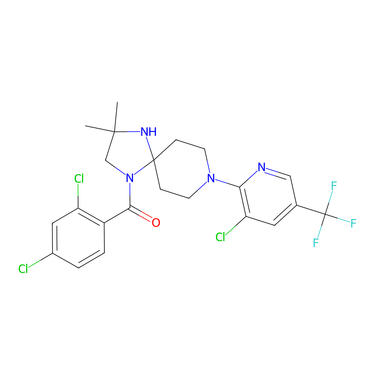 [8-[3-Chloro-5-(trifluoromethyl)pyridin-2-yl]-2,2-dimethyl-1,4,8-triazaspiro[4.5]decan-4-yl]-(2,4-dichlorophenyl)methanone molecular structure, CAS 338792-88-4