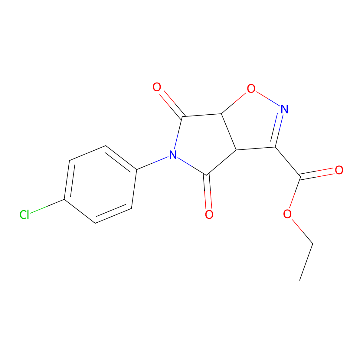 ethyl 5-(4-chlorophenyl)-4,6-dioxo-4,5,6,6a-tetrahydro-3aH-pyrrolo[3,4-d]isoxazole-3-carboxylate molecular structure, CAS 338792-98-6