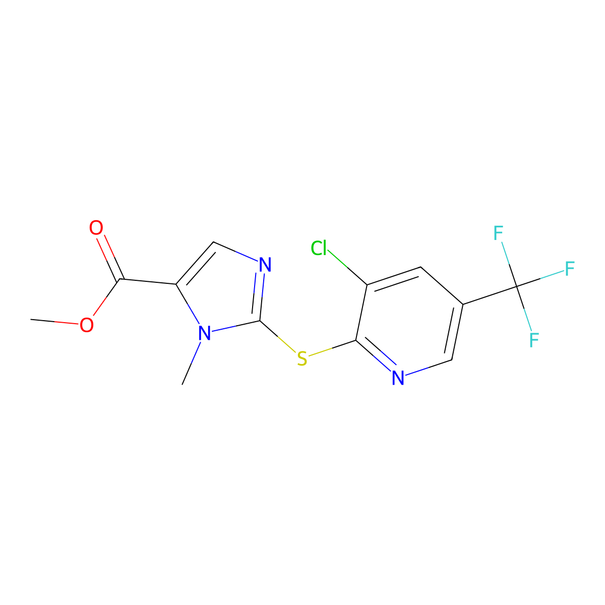 methyl 2-{[3-chloro-5-(trifluoromethyl)-2-pyridinyl]sulfanyl}-1-methyl-1H-imidazole-5-carboxylate molecular structure, CAS 338793-01-4